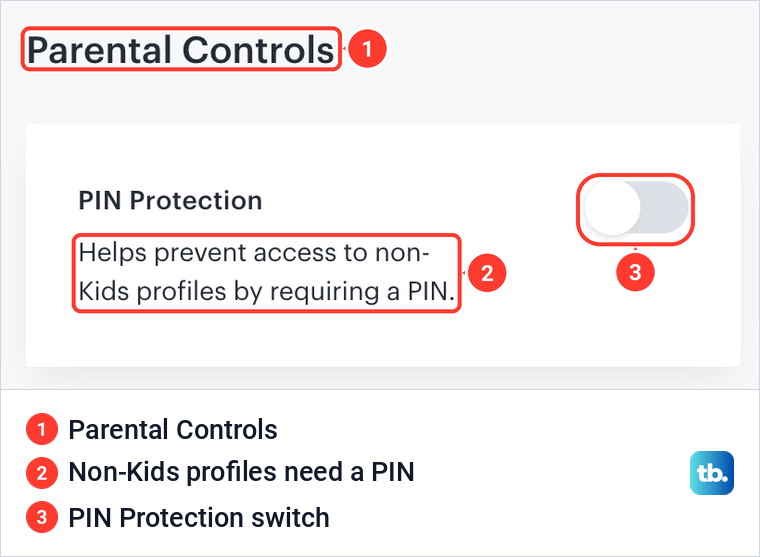 Hulu Parental Controls card for PIN Protection with its line about non-Kids profiles and its switch.