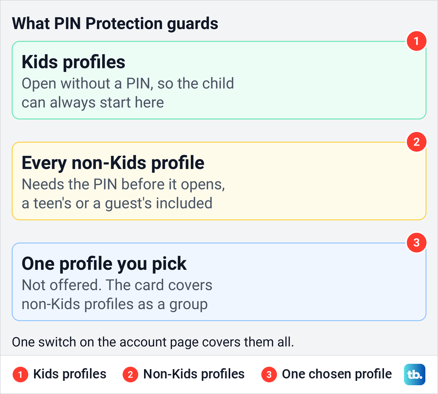 Diagram of which Hulu profiles PIN Protection guards and which ones it leaves open.