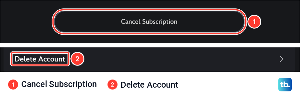 Disney Plus Cancel Subscription button and Delete Account row, two controls that are not a sign-out.