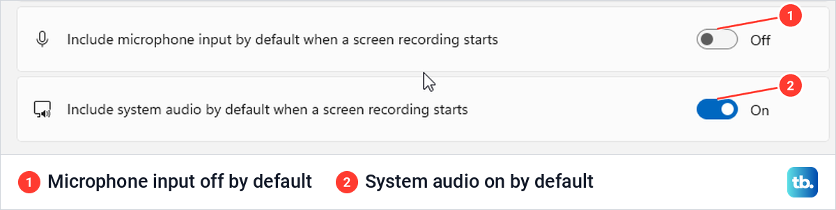 Snipping Tool recording settings with microphone off and system audio on