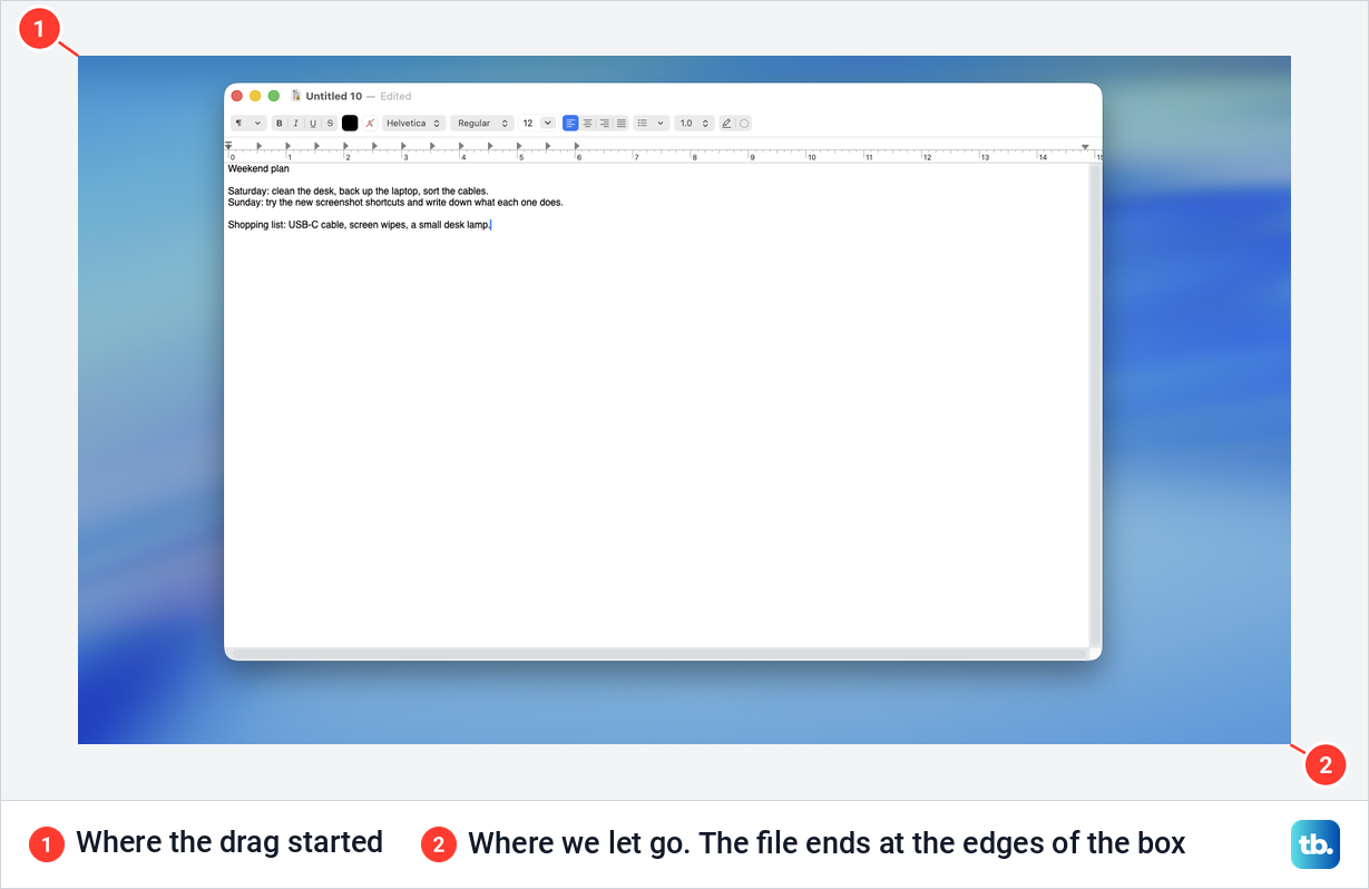 A screenshot file made with Shift + Command + 4, showing a TextEdit window and the desktop around it.