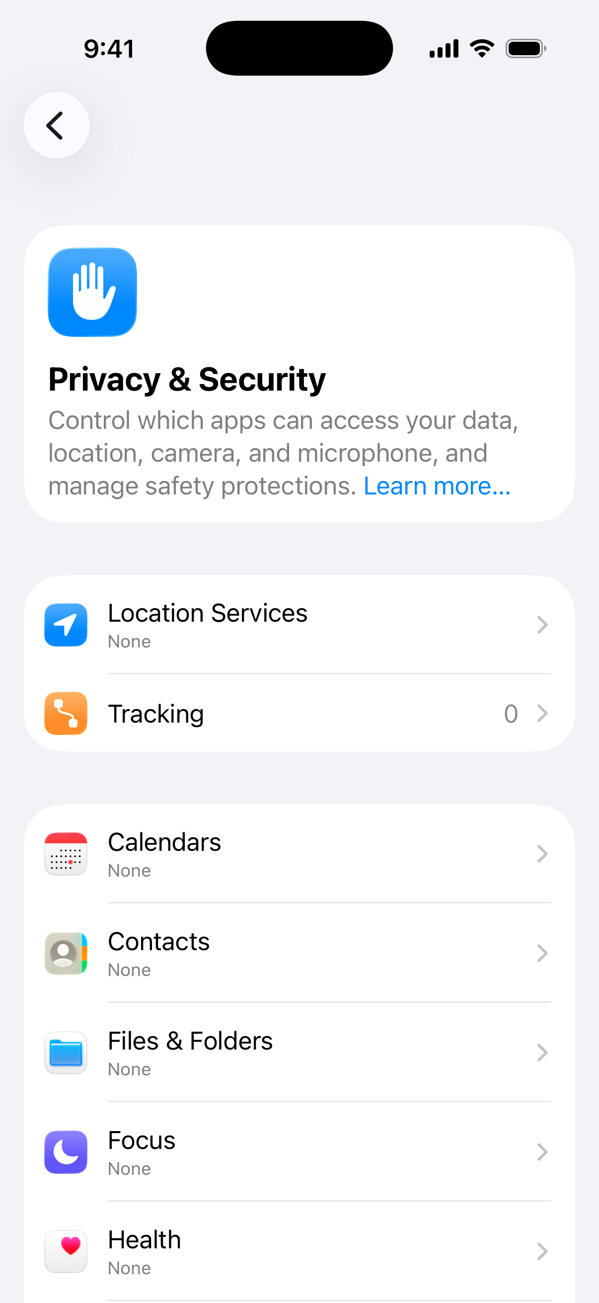 iPhone Privacy & Security settings with Location Services and Tracking at the top