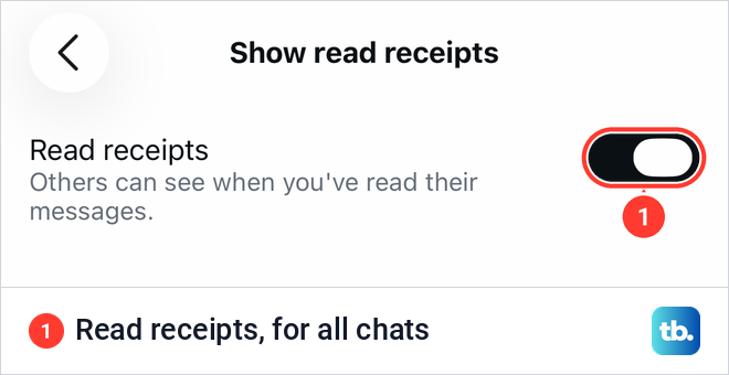 Instagram Show read receipts screen on iPhone with a single Read receipts switch turned on.