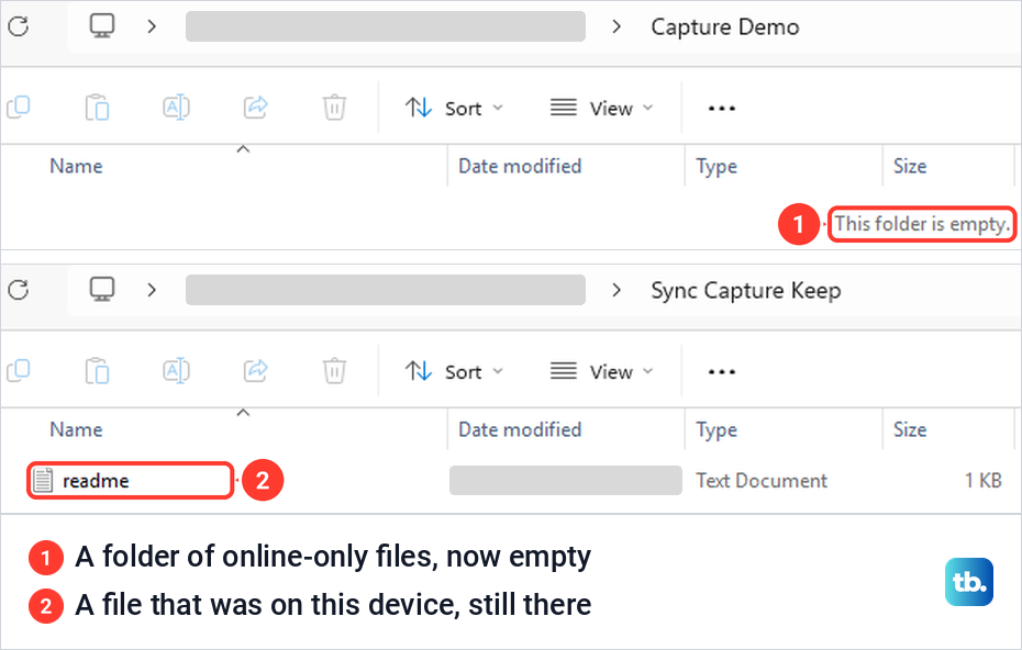 File Explorer after unlinking OneDrive, with one empty folder and one file still there.