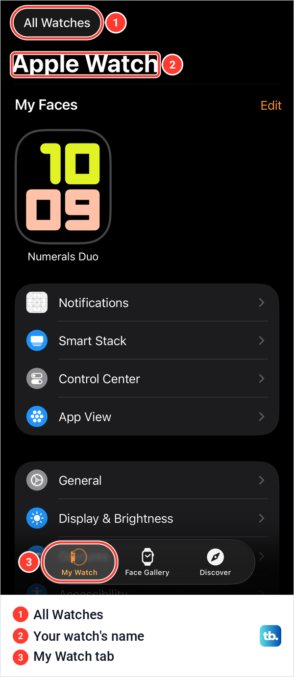 The iPhone Watch app on the My Watch tab with the All Watches button at the top left.