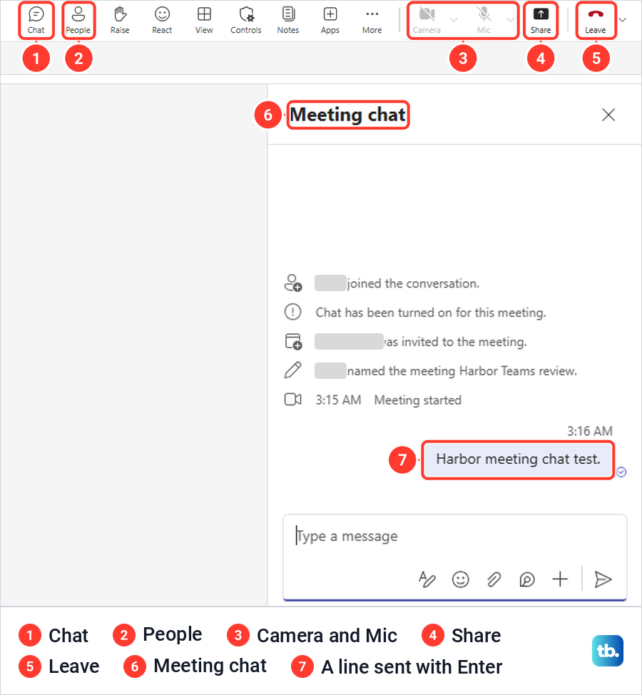 Teams meeting controls along the top and the Meeting chat pane with a sent message.