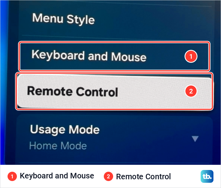 Samsung General and Privacy menu showing the Keyboard and Mouse row above Remote Control.