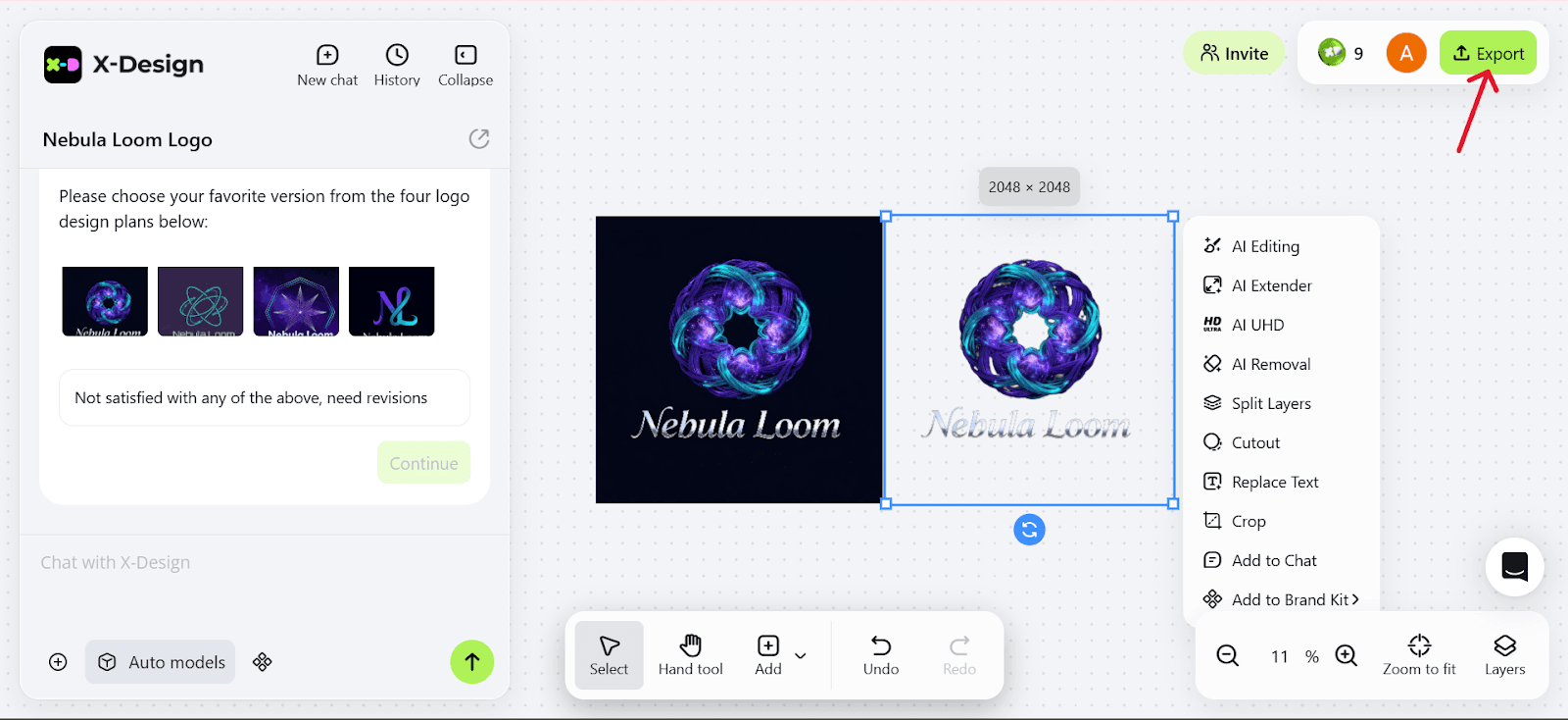 Click on Export to Download it to Your Device