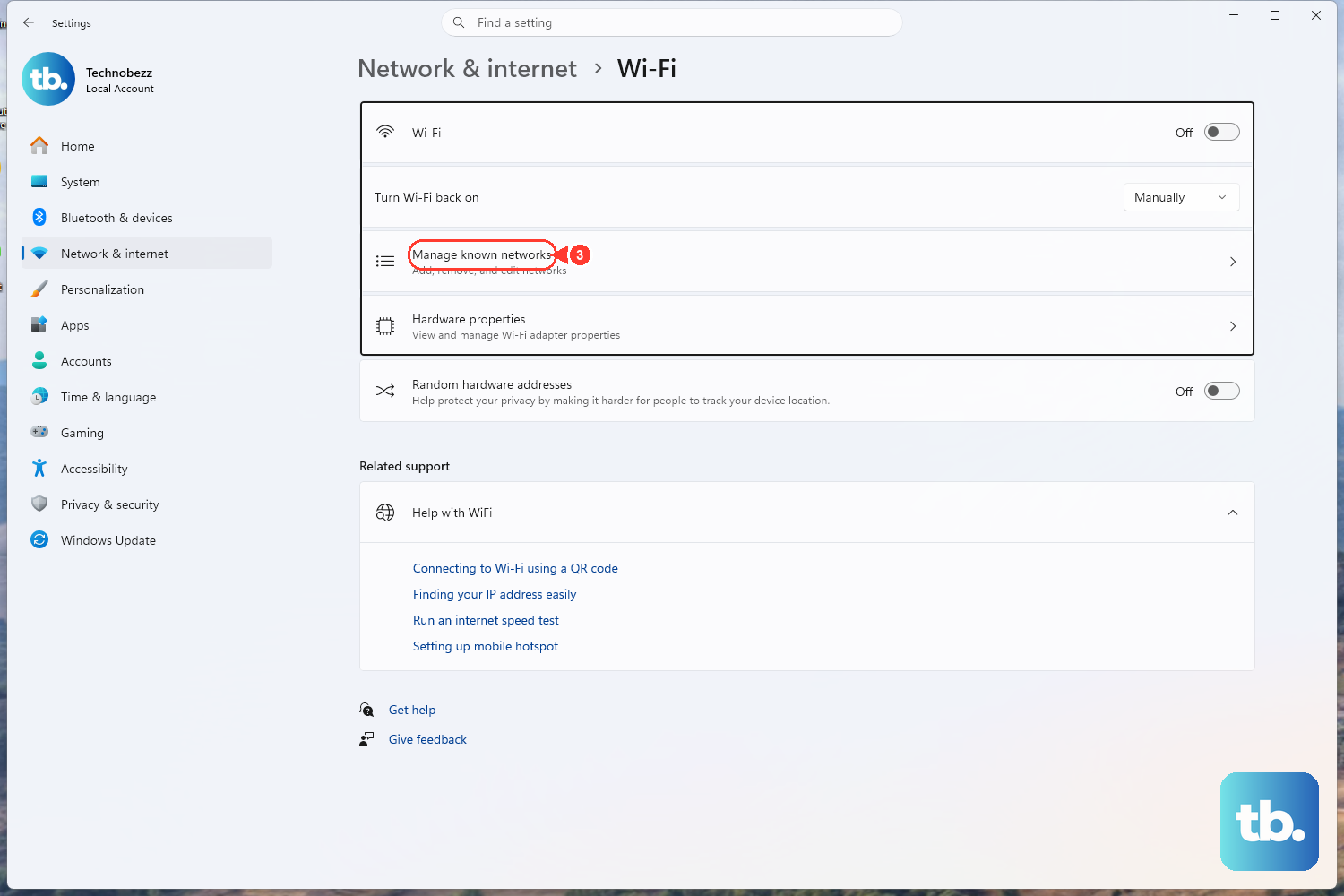 Open Settings > Network & internet > Wi-Fi > Manage known networks, click Forget next to the network, then reconnect and re-enter the password.
