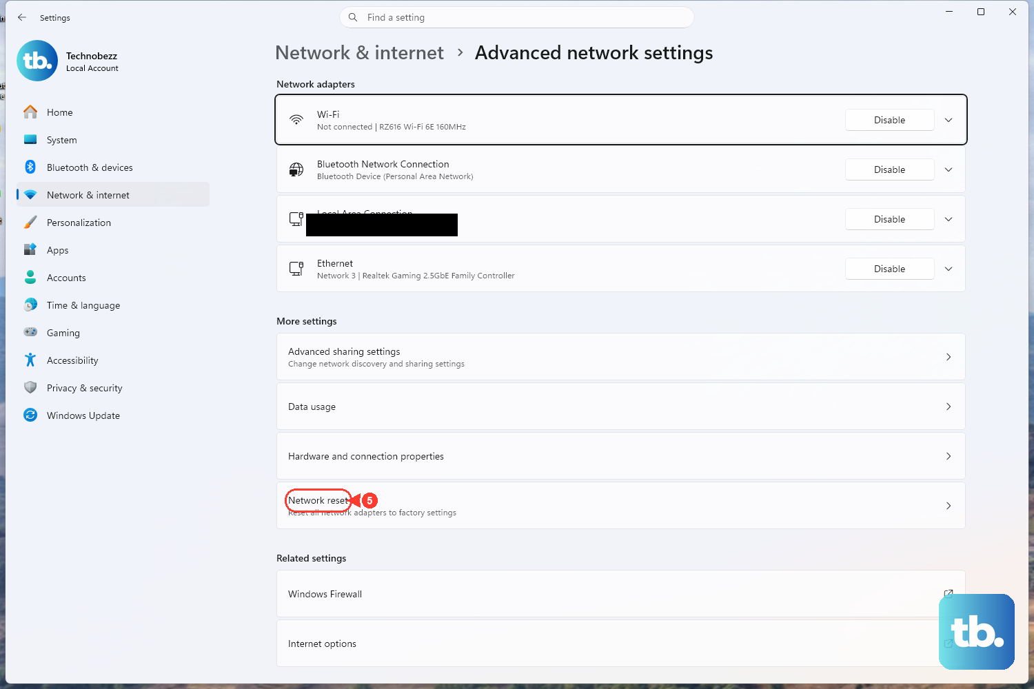 Open Settings > Network & internet > Advanced network settings and click Network reset to reinstall every network adapter and reset networking back to defaults.