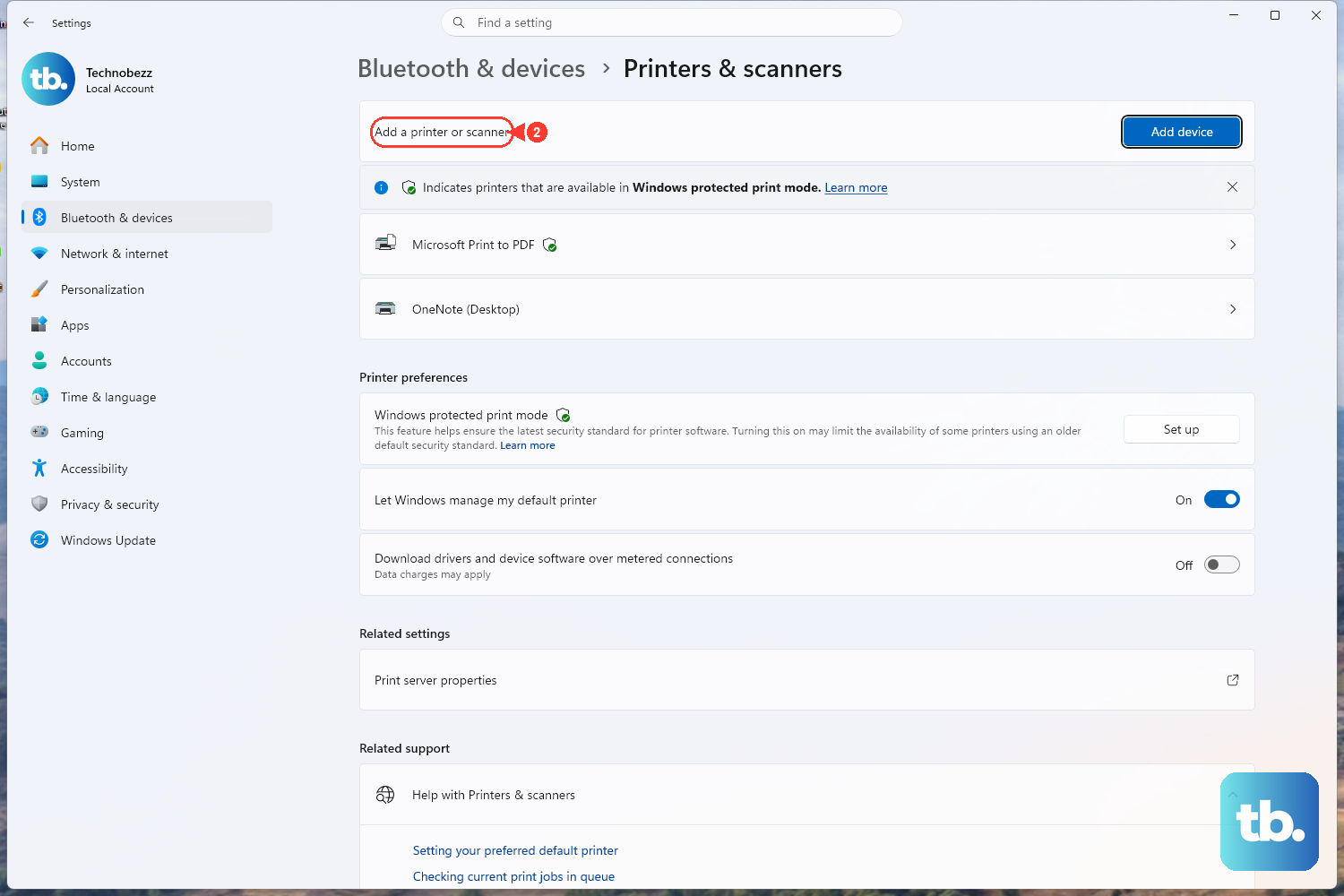 Open Settings > Bluetooth & devices > Printers & scanners and click Add a printer or scanner, then select your printer when Windows finds it.