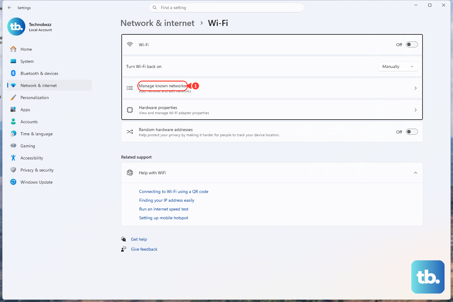 Open Settings > Network & internet > Wi-Fi > Manage known networks, click Forget next to the network, then reconnect and re-enter the password.