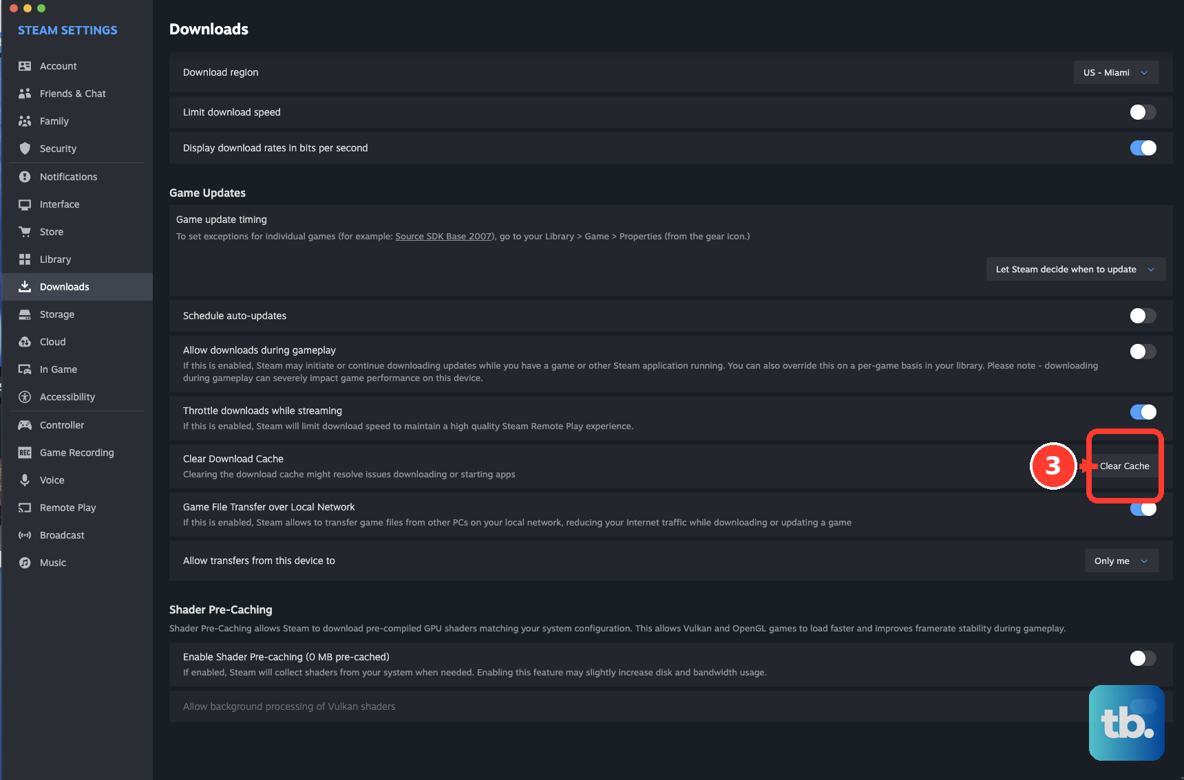 Open Steam > Settings > Downloads, scroll to Clear Download Cache, and click Clear Cache.