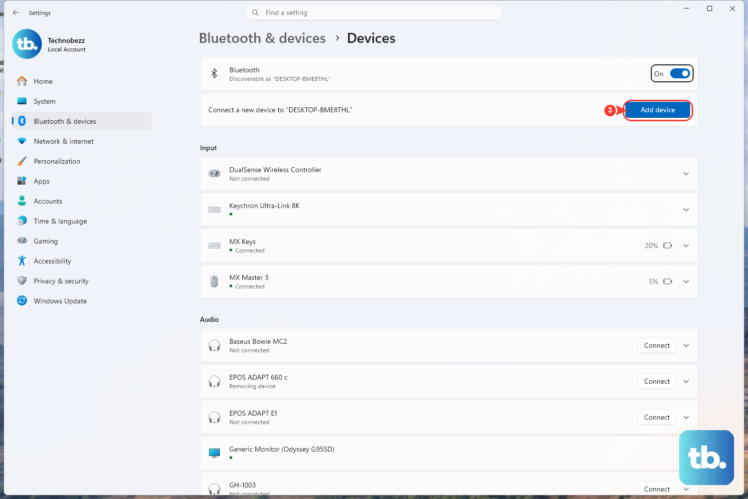 Open Settings > Bluetooth & devices, make sure Bluetooth is on, then click Add device > Bluetooth and select your device from the list.