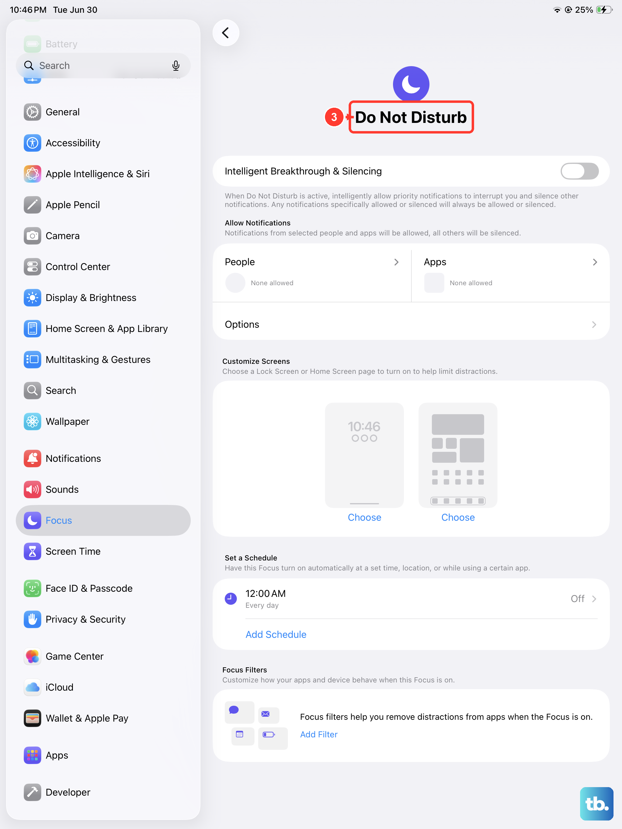 Open Settings > Focus and make sure Do Not Disturb (or another Focus) is not silencing your notifications.