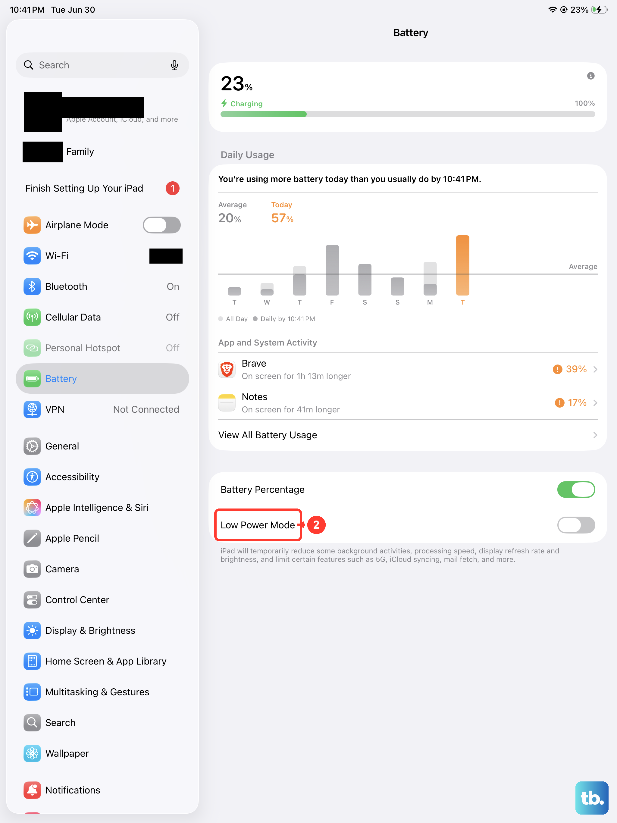 Open Settings > Battery and turn Low Power Mode off, which can throttle background activity when it is on.