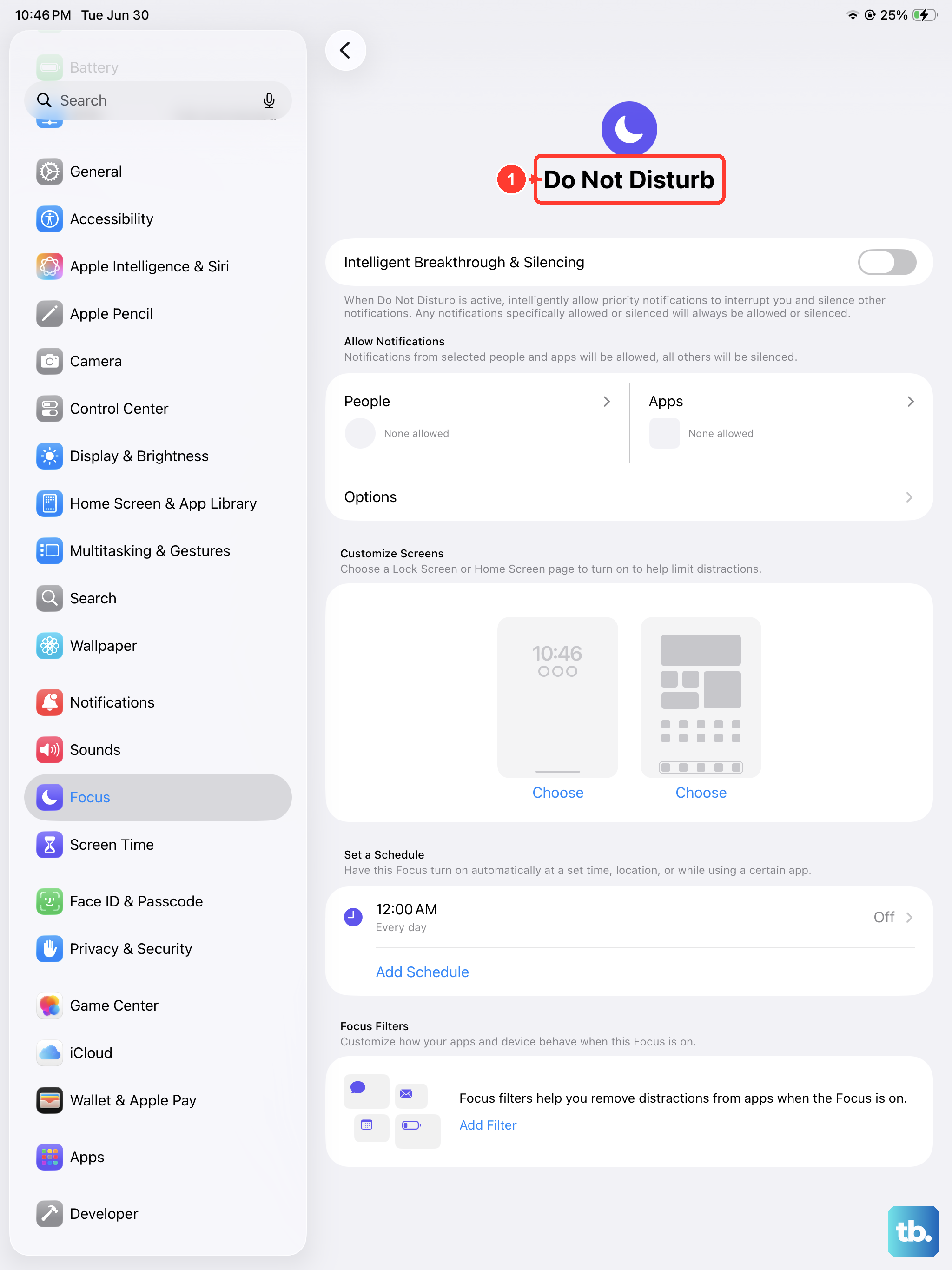 Open Settings > Focus and make sure Do Not Disturb (or another Focus) is not silencing your notifications.