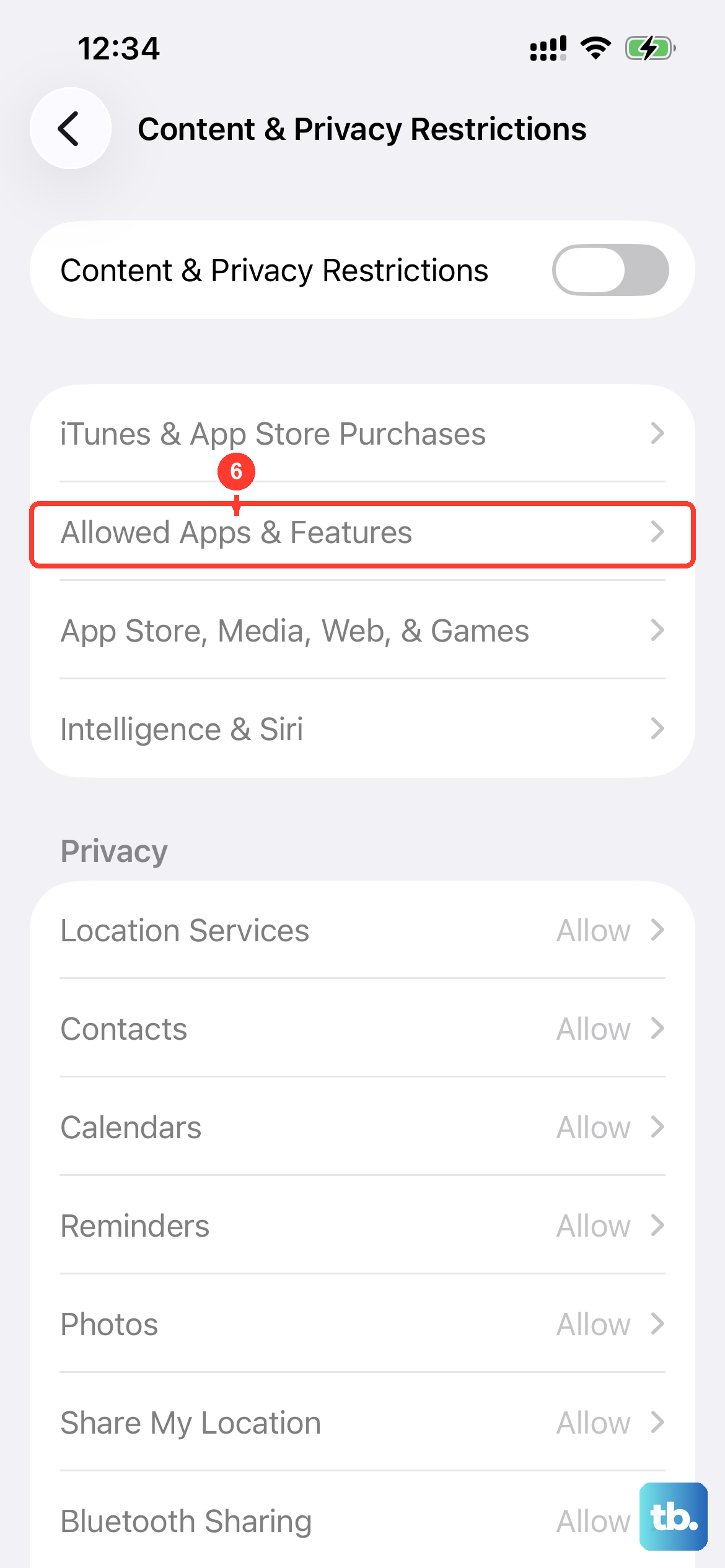 Open Settings > Screen Time > Content & Privacy Restrictions and make sure the feature you need is allowed.