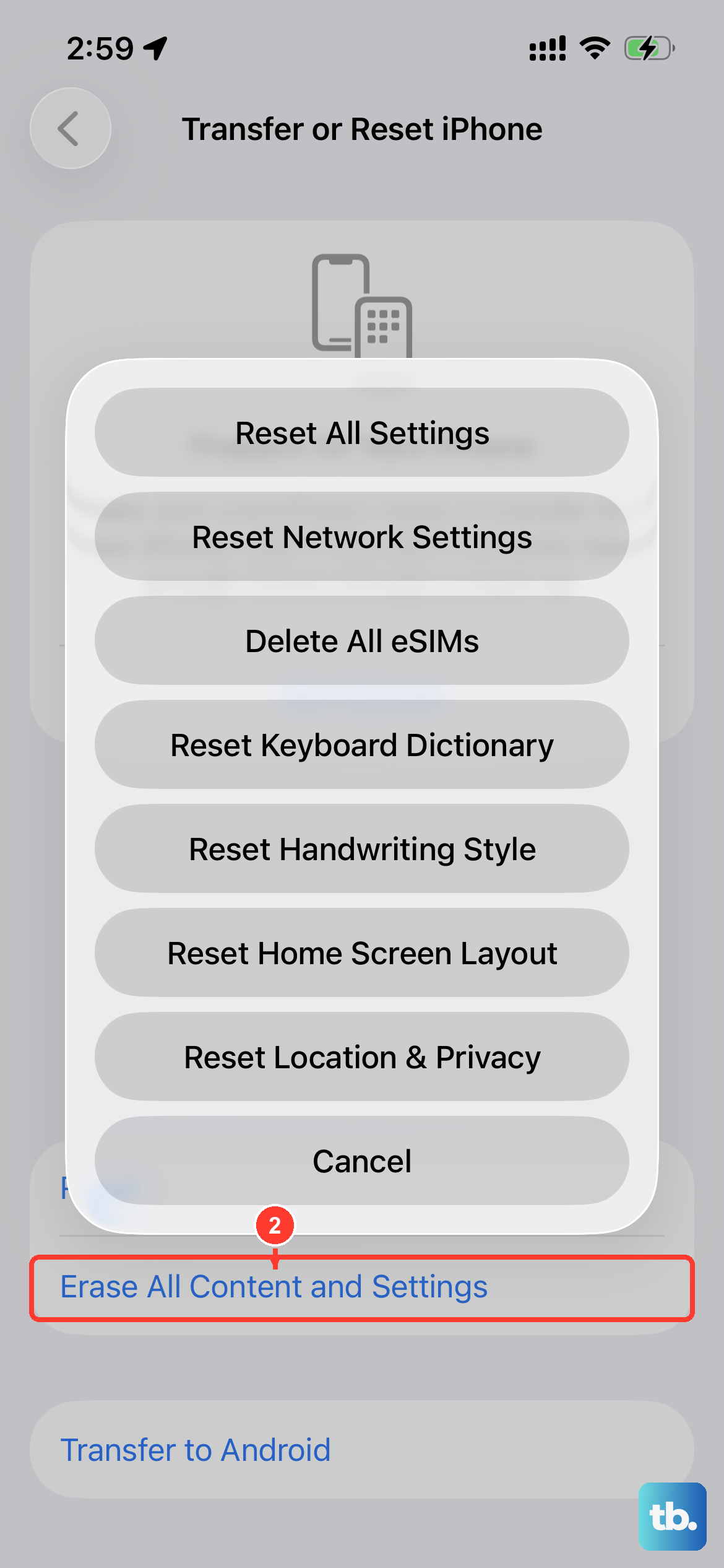 Go to Settings > General > Transfer or Reset iPhone and choose Erase All Content and Settings to factory reset the iPhone (back up first).