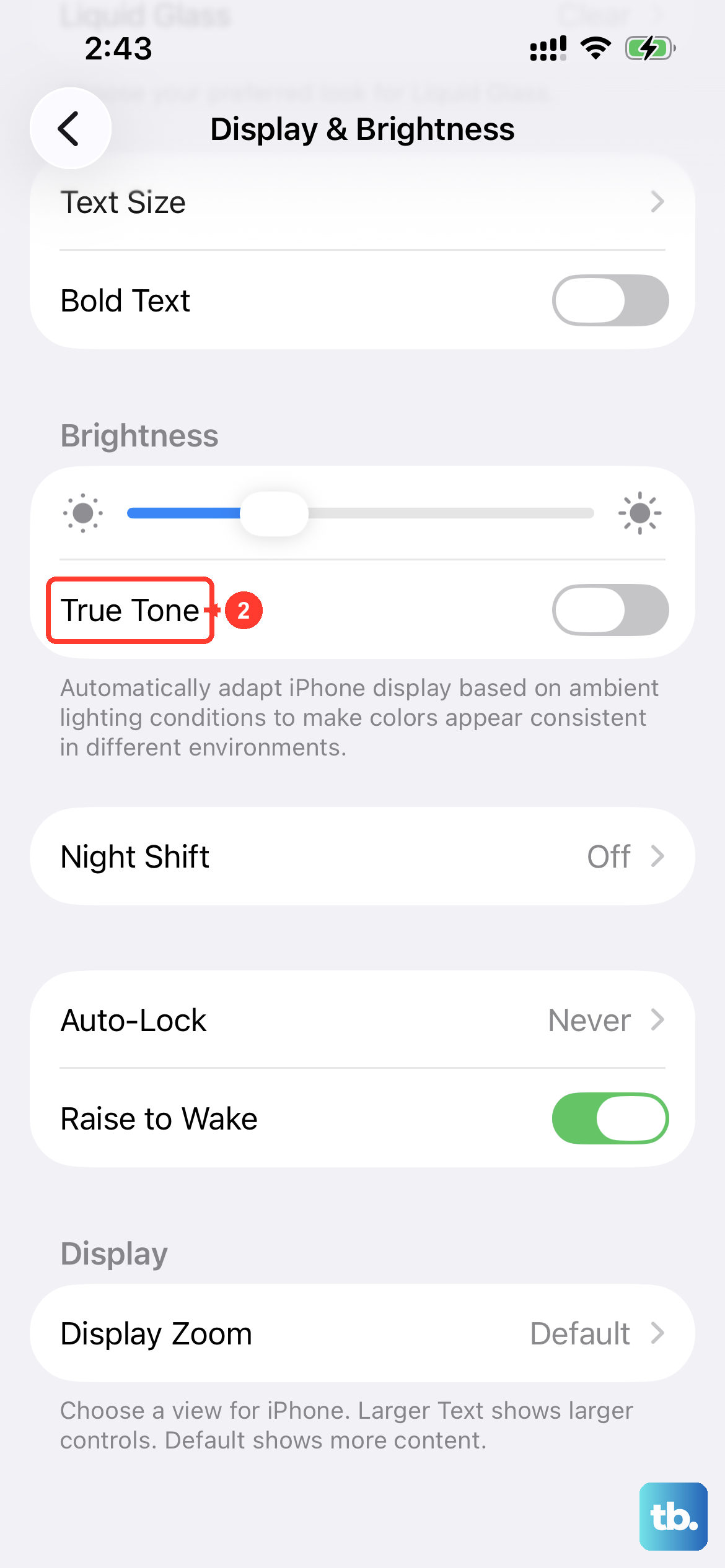 Open Settings > Display & Brightness and toggle True Tone, which can affect colour and flicker on some displays.