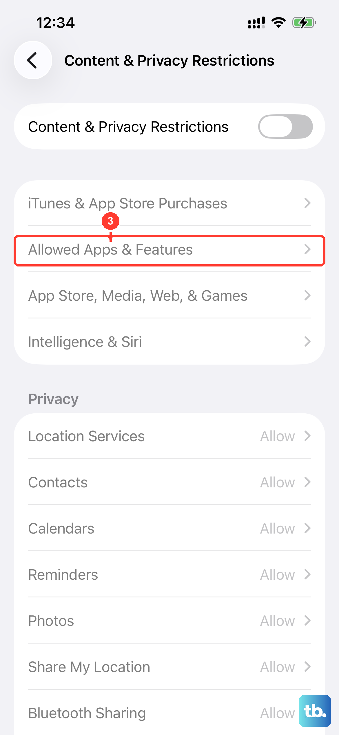 Open Settings > Screen Time > Content & Privacy Restrictions and make sure the feature you need is allowed.
