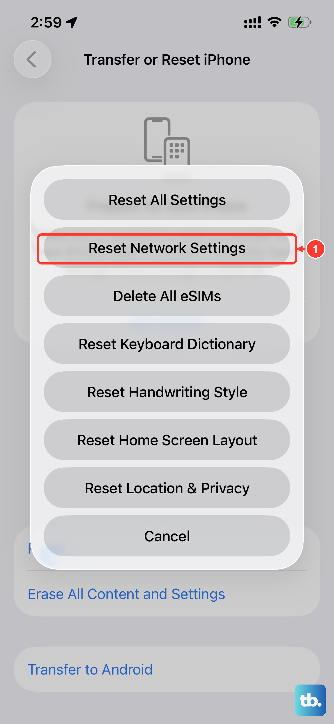 Go to Settings > General > Transfer or Reset iPhone, tap Reset, then choose Reset Network Settings to clear every saved Wi-Fi network, VPN, and Bluetooth pairing.