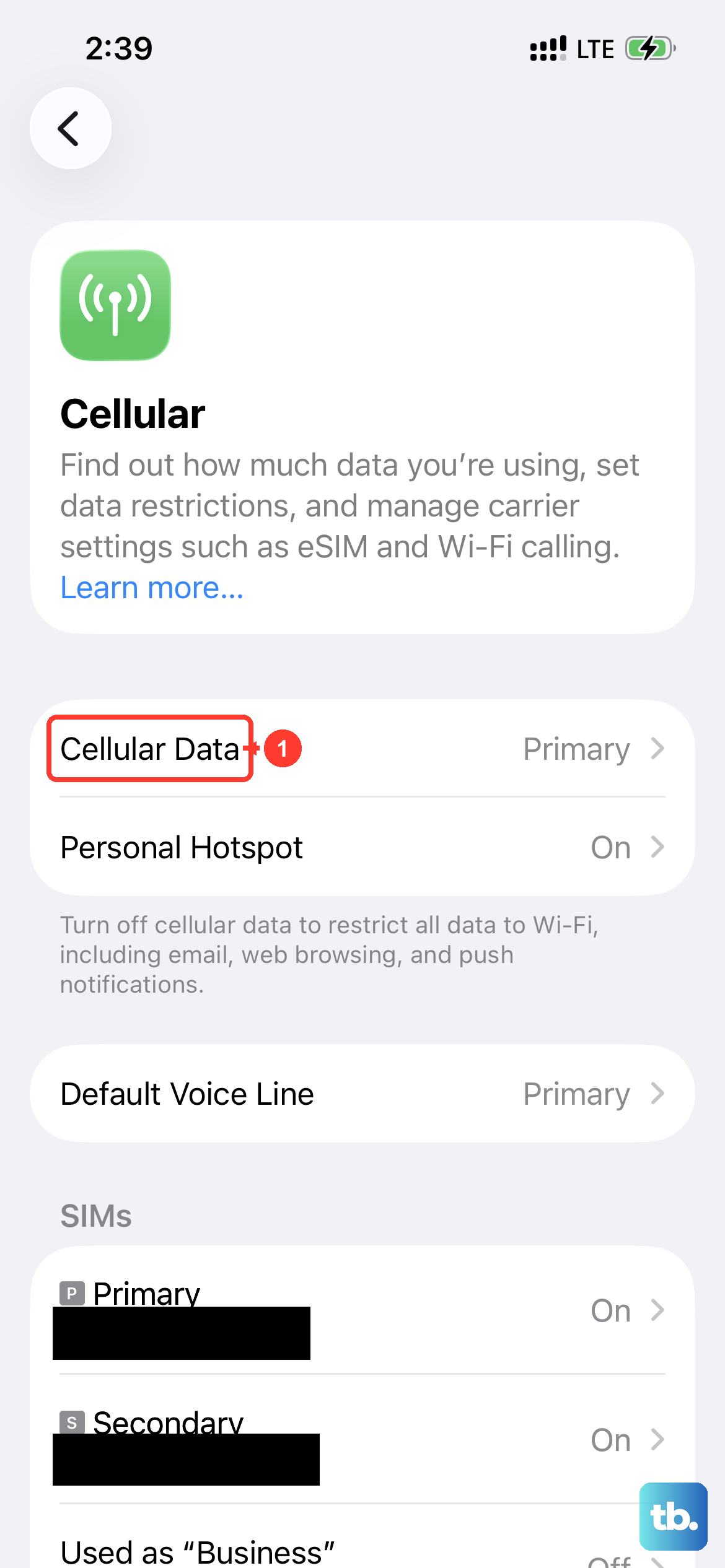 Open Settings > Cellular and confirm Cellular Data is turned on for your line.