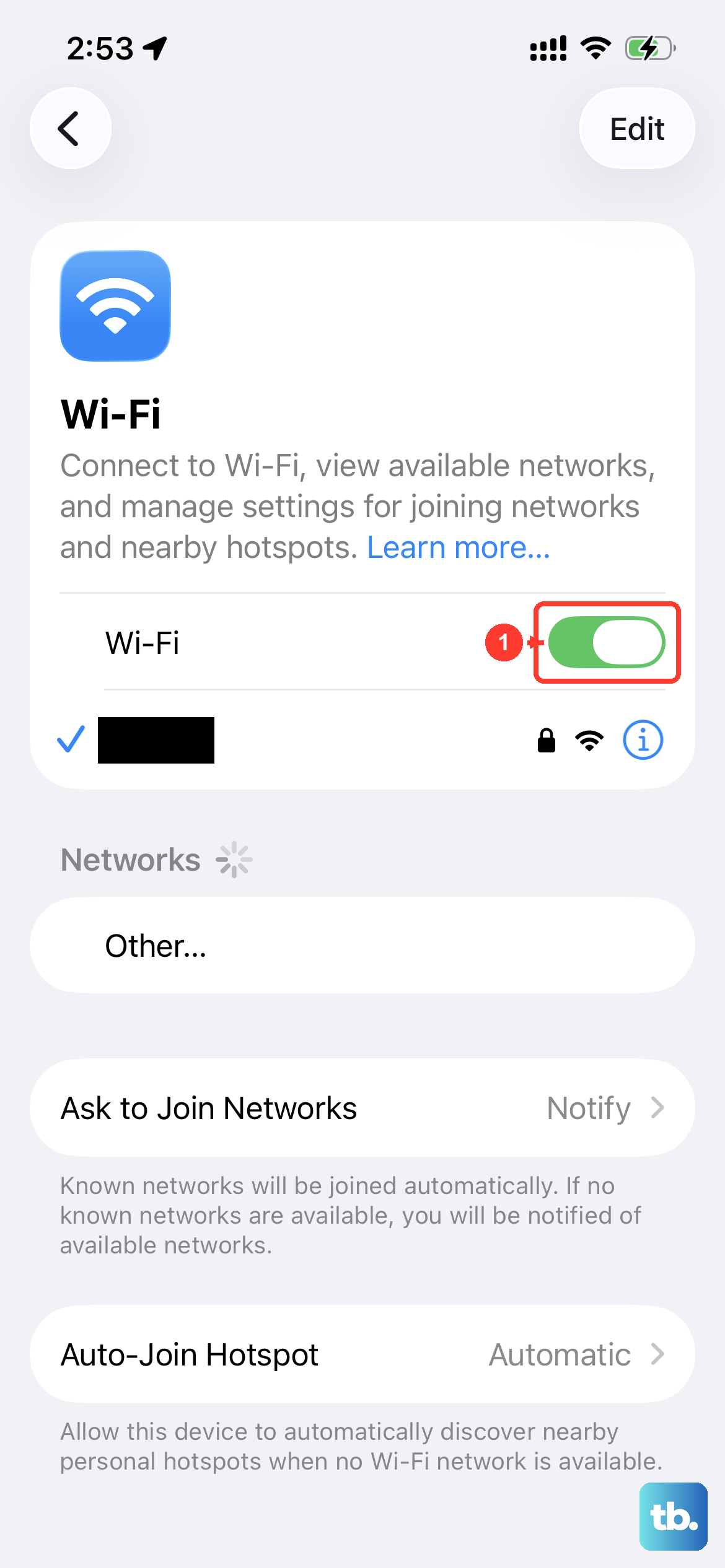 Open Settings > Wi-Fi and make sure the Wi-Fi switch at the top is turned on, then tap your network to reconnect.