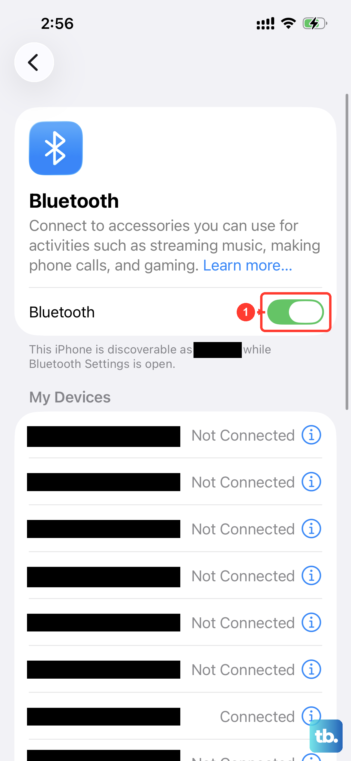 Open Settings > Bluetooth and confirm the Bluetooth switch at the top is turned on.