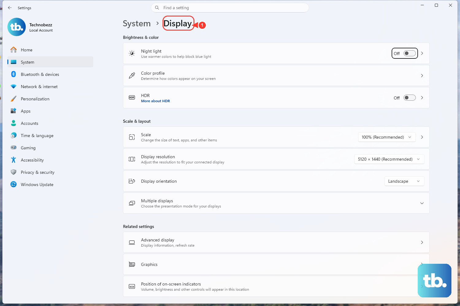 Open Settings > System > Display to change resolution, scale, or multiple-display arrangement.