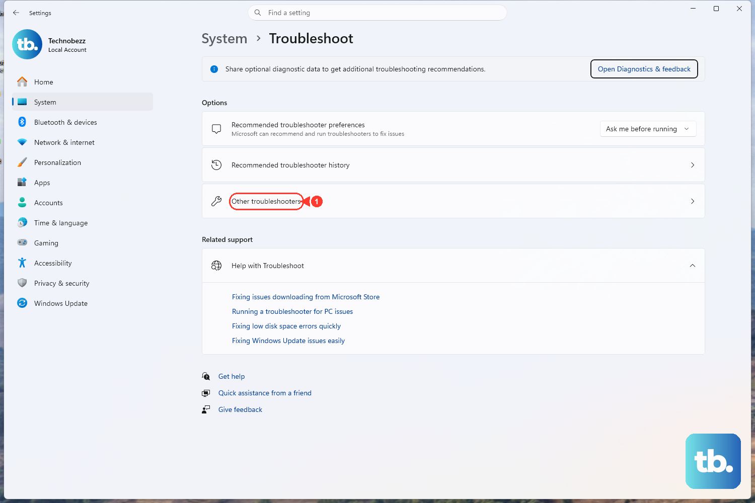 Open Settings > System > Troubleshoot > Other troubleshooters and run the troubleshooter that matches the problem.