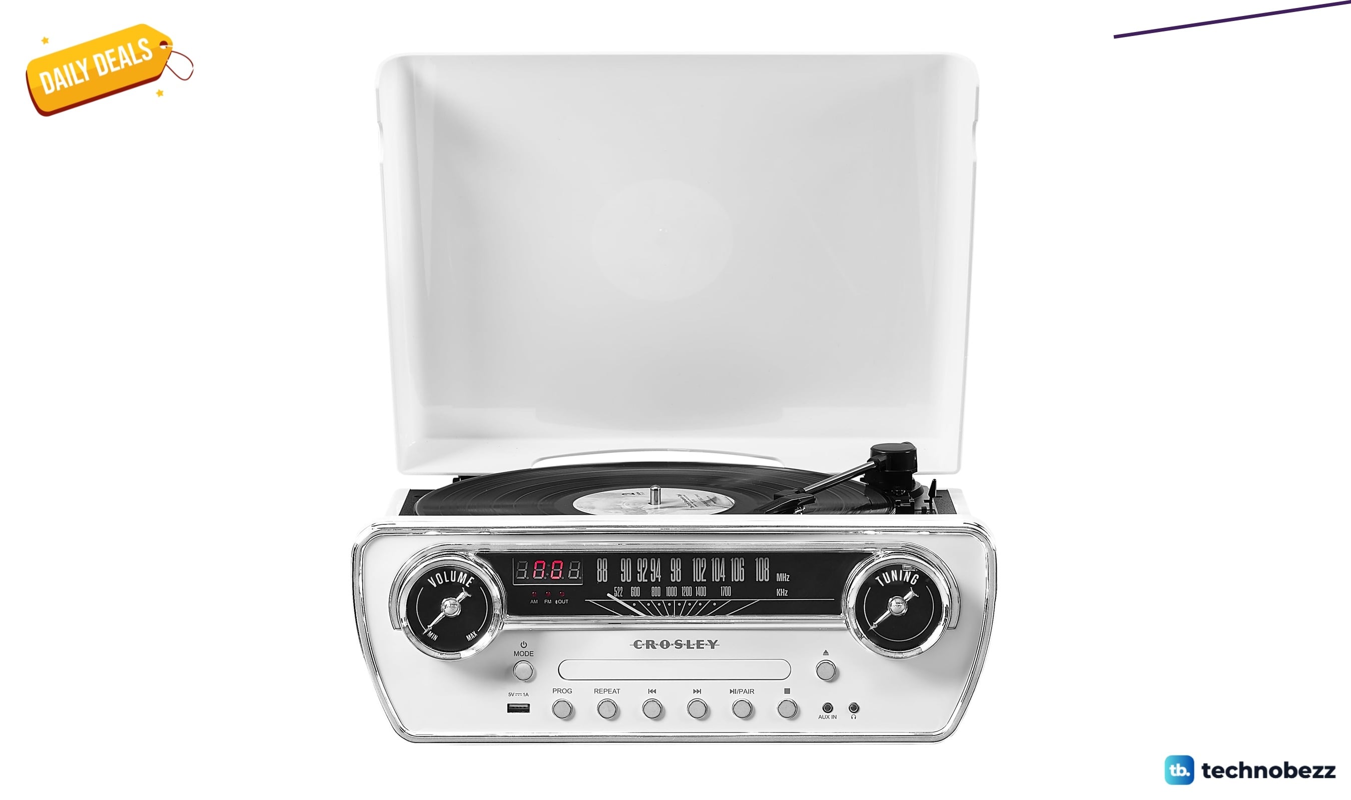 Crosley CR6047A-WH Powel 7-in-1 Bluetooth vinyl player drops to $126.65
