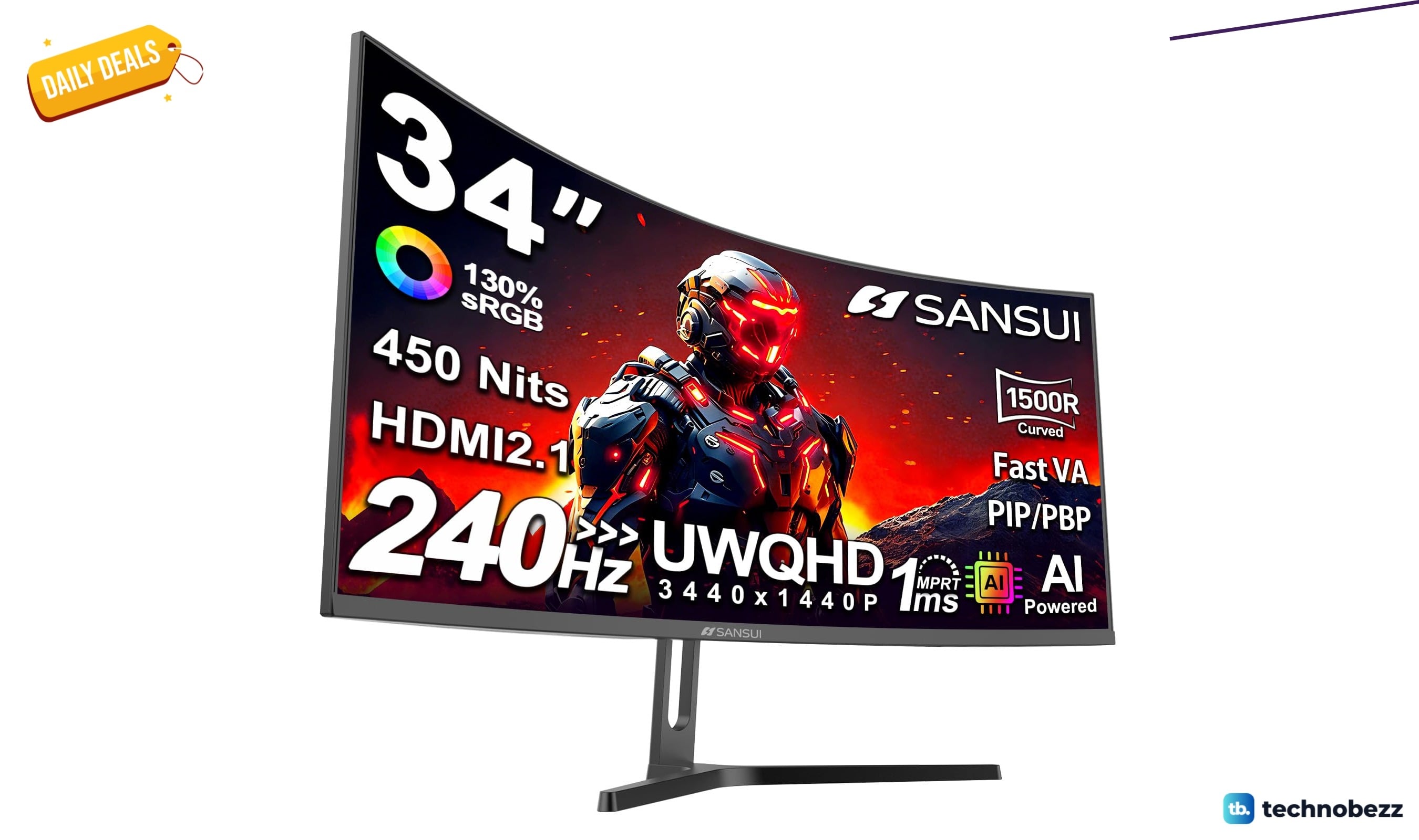 SANSUI Curved Monitor UWQHD Gaming Monitor drops to $239.99, its lowest price yet