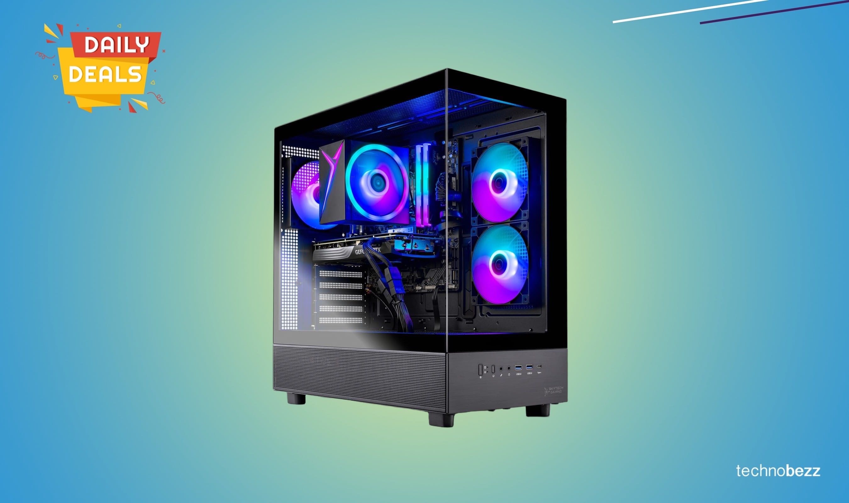 Skytech Gaming Azure 3 Desktop PC with Ryzen 7 7700 and RTX 5070 drops to $1899.99