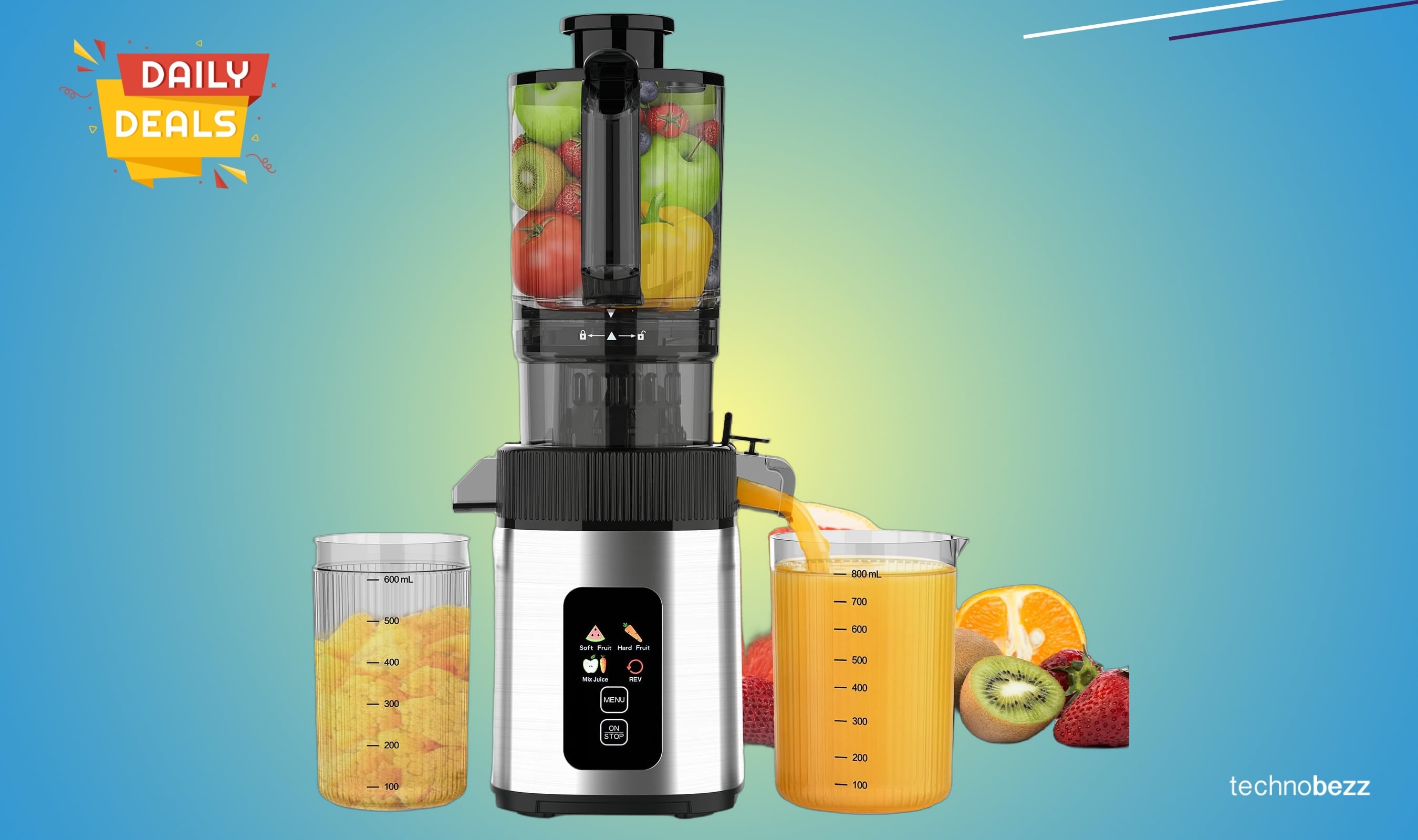 Electactic Cold Press Juicer with 4.4-inch chute drops to $69.98