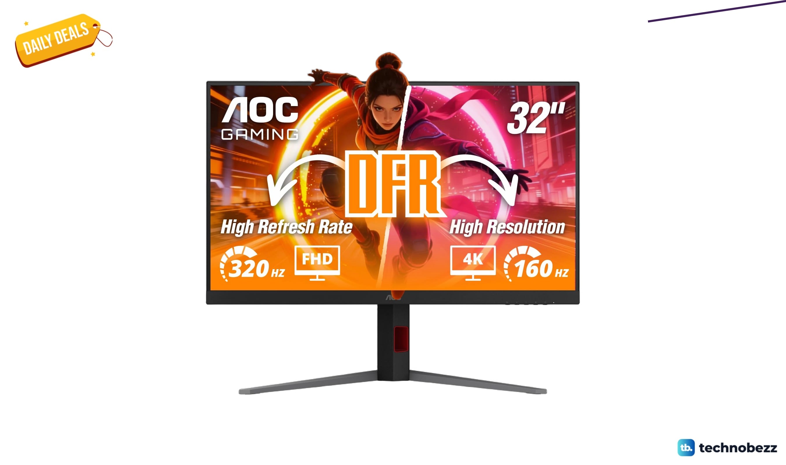 AOC 32 4K Gaming Monitor with Dual Mode Drops to $299.99 at Amazon