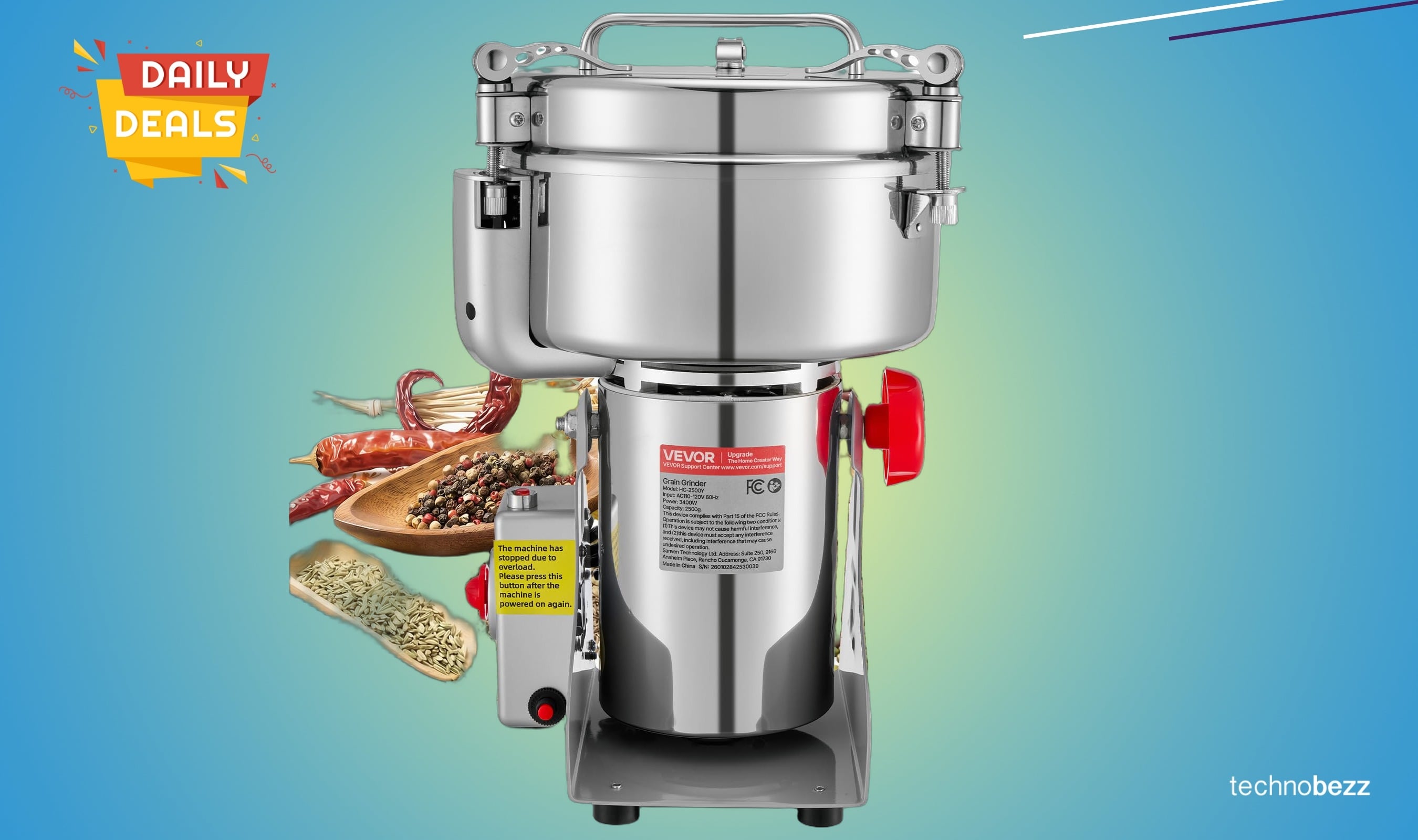 VEVOR 2500g Electric Mill Grinder drops to $92.99 on Amazon