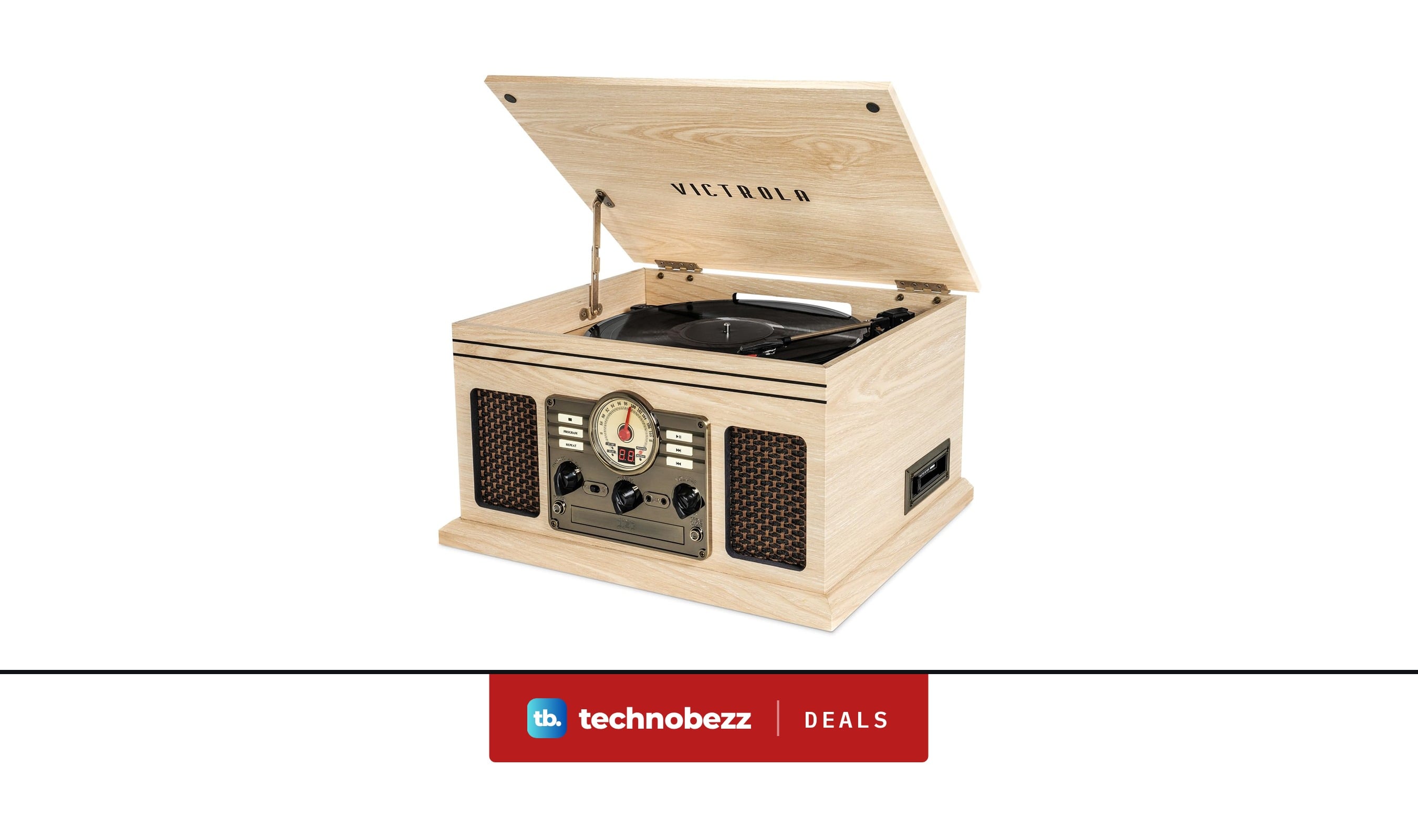 Victrola Quincy 6-in-1 Bluetooth Record Player Natural marked down to $139.99