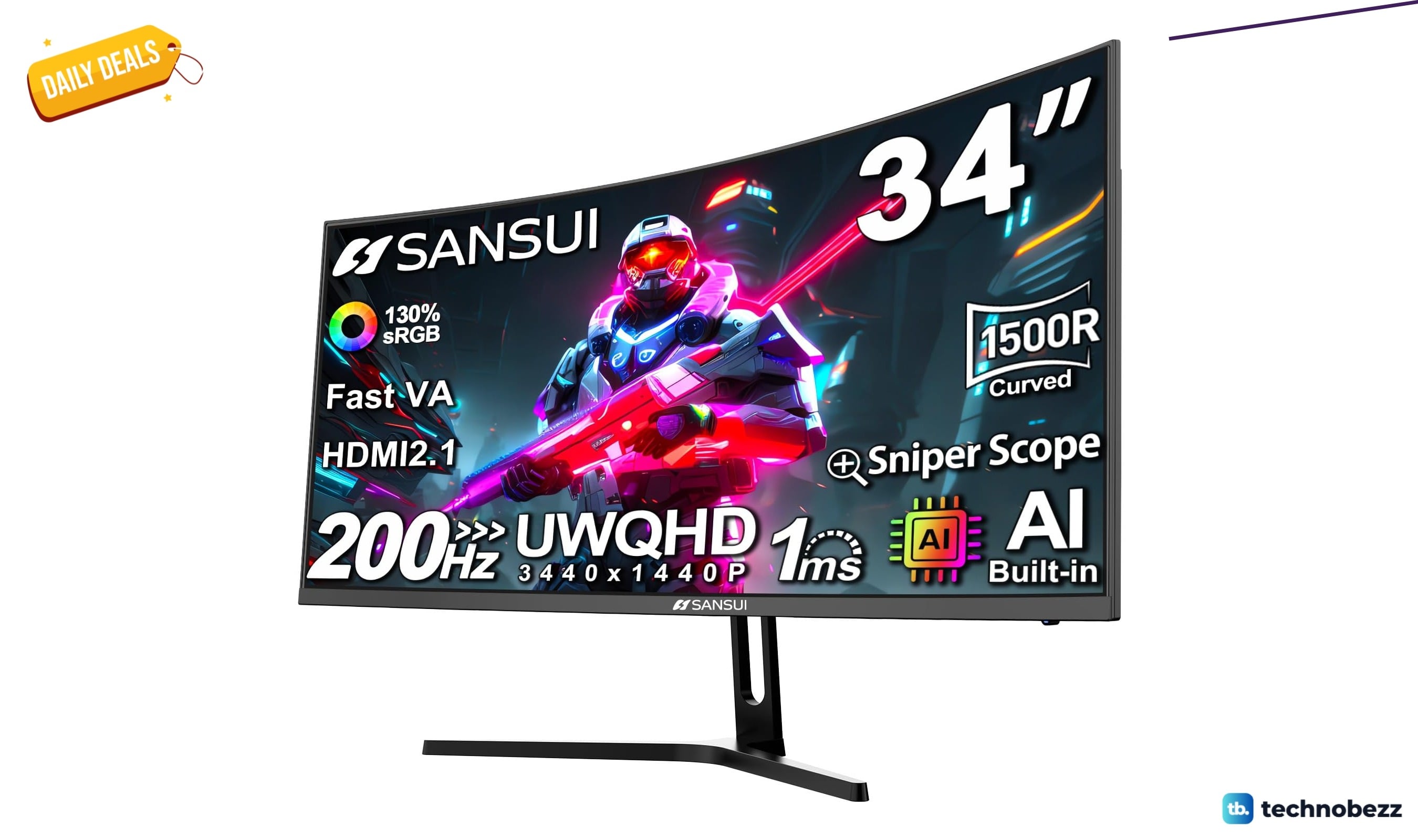 SANSUI Curved Gaming Monitor UWQHD dips to $204.99
