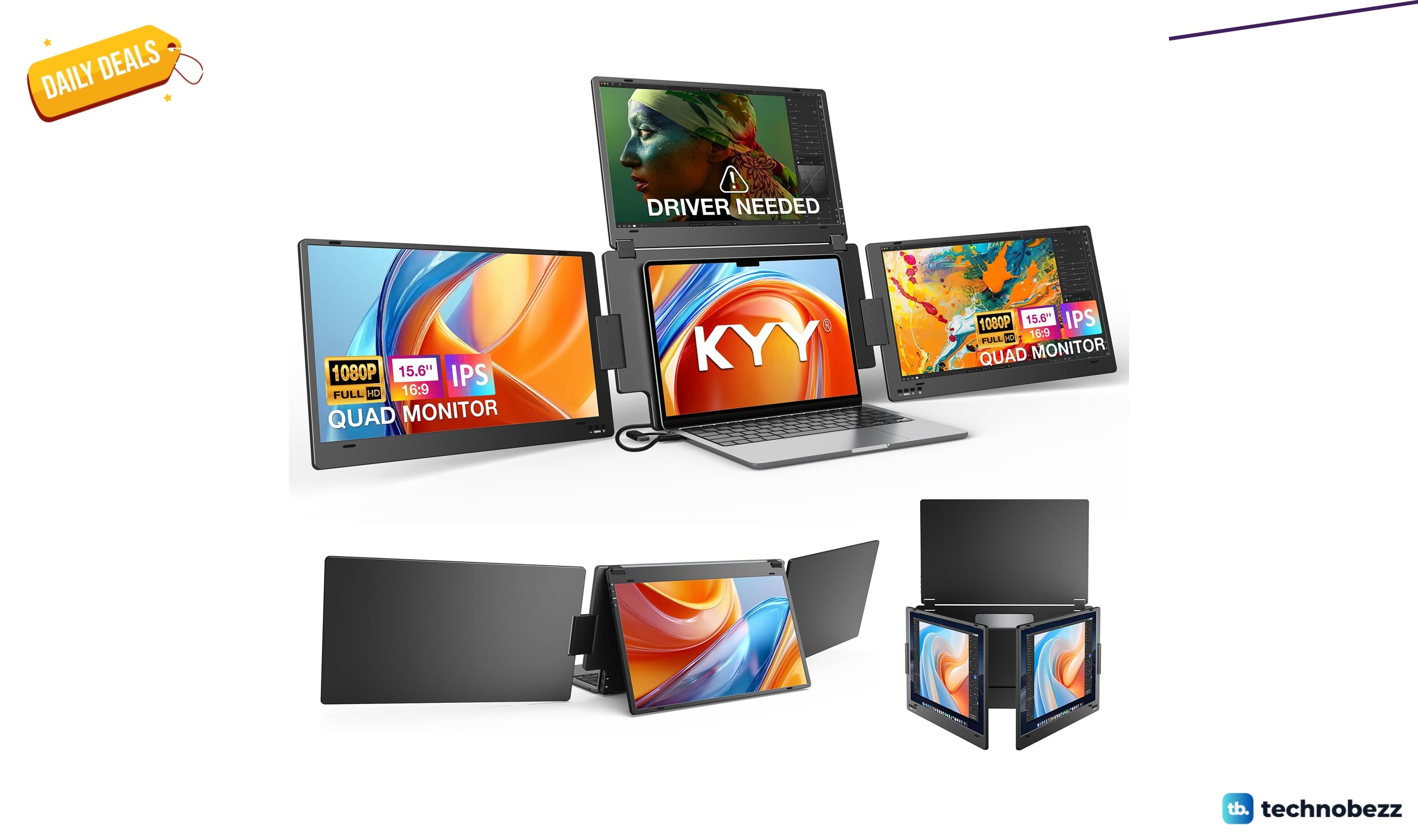 KYY Triple Screen Monitor Extender Quad Screen marked down to $407.99