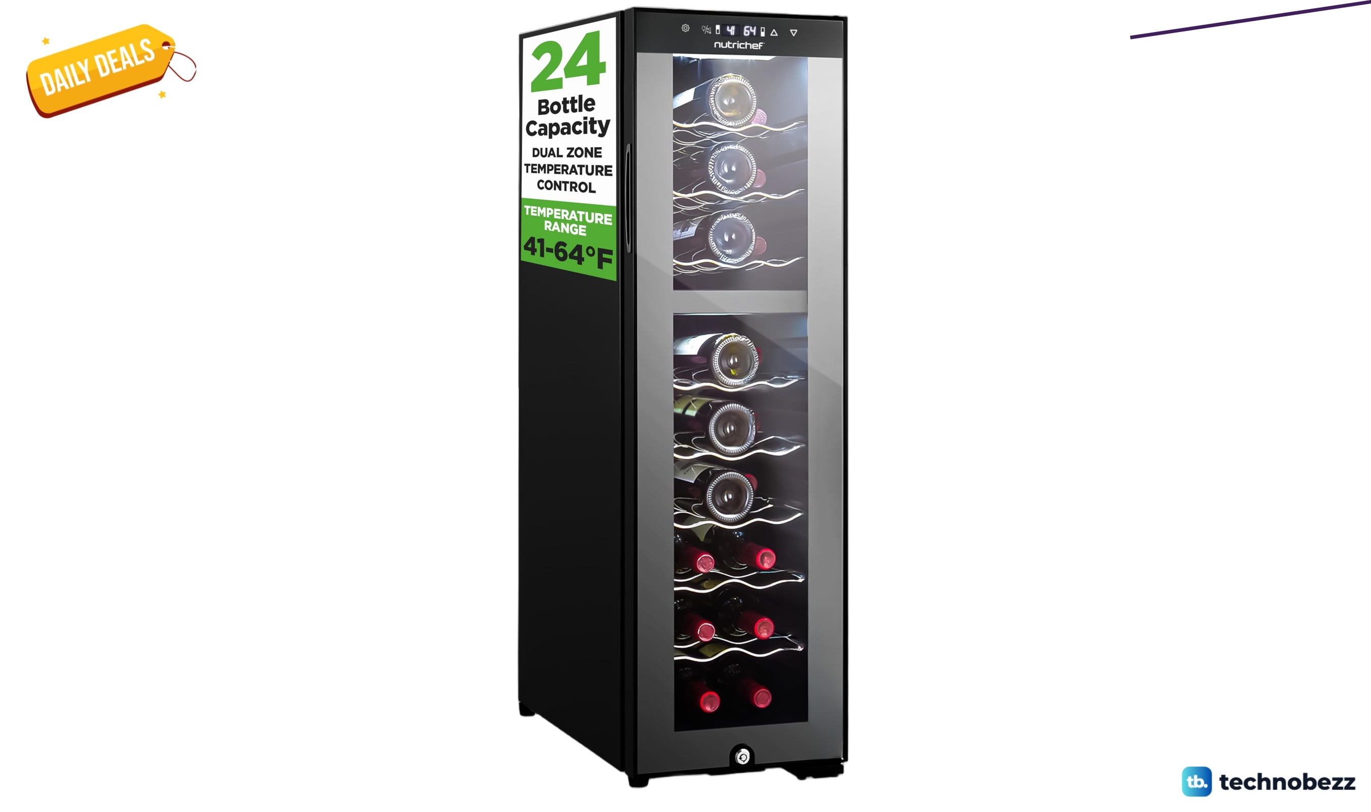 NutriChef 24 Bottle Dual Zone Wine Fridge drops to $349.98 at Amazon