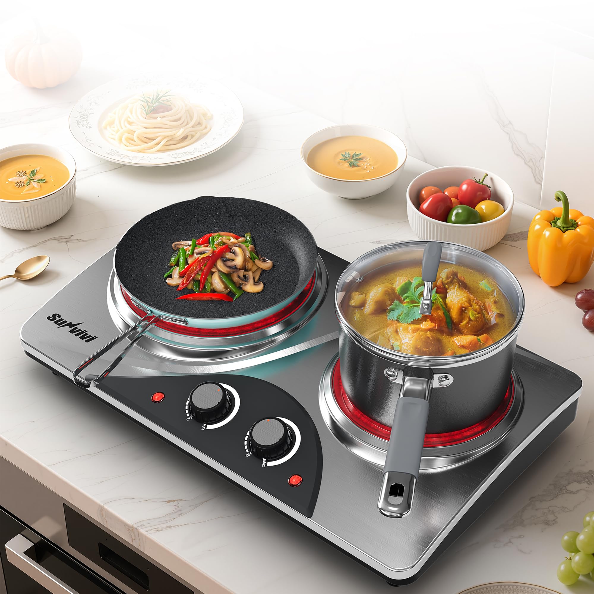 Sunvivipro 1800W Dual Burner Portable Electric Ceramic