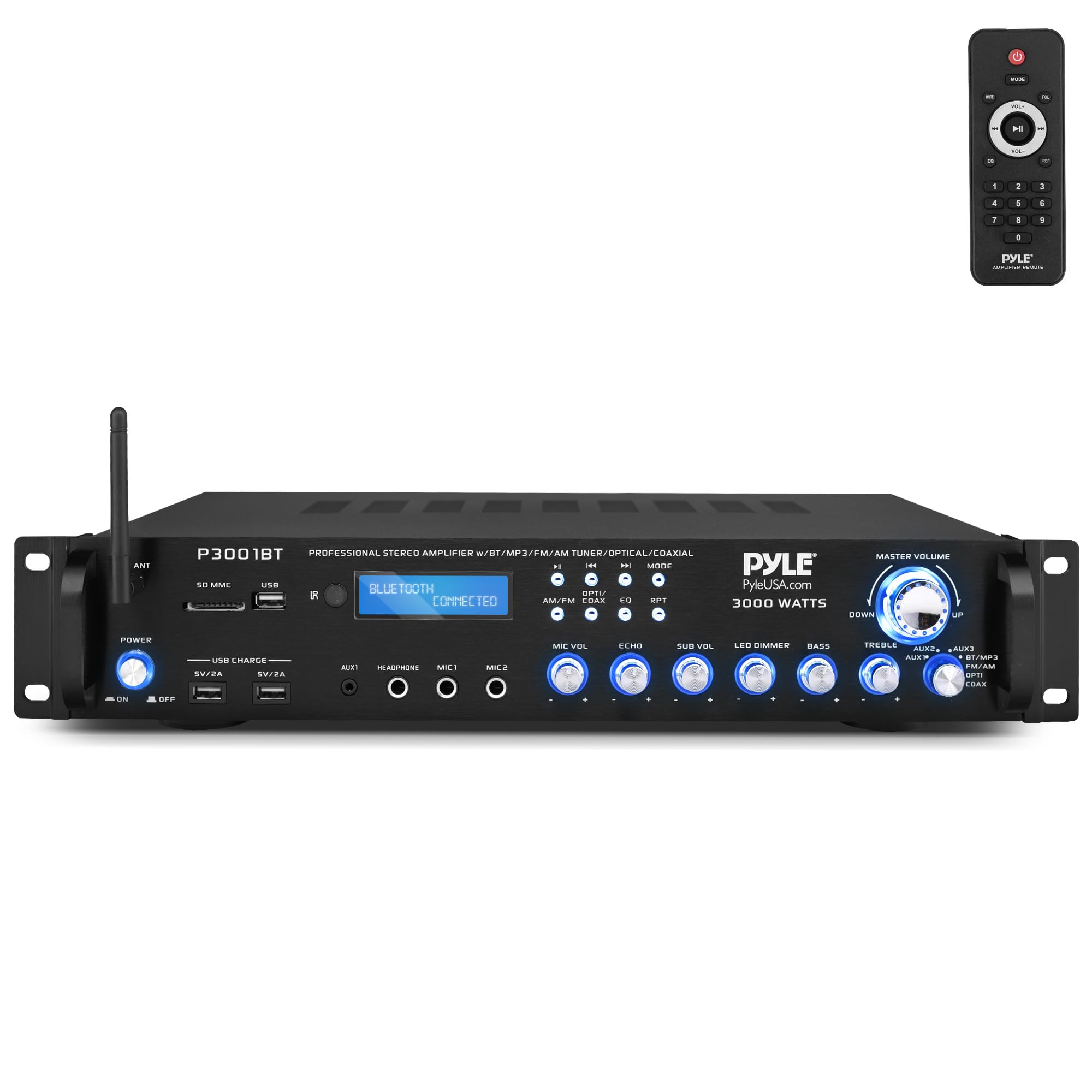 Pyle 3000W Multi-Channel Bluetooth Wireless Power Amplifier