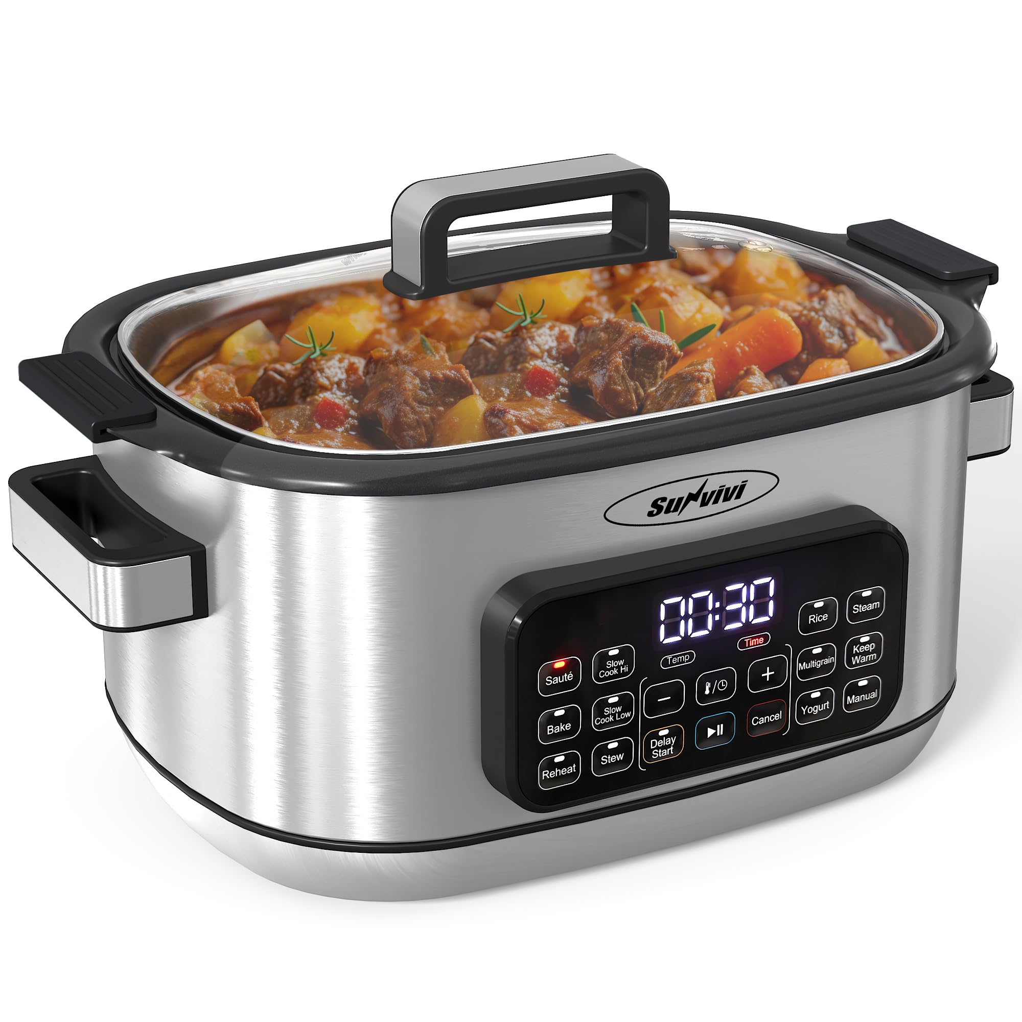 SUNVIVIPRO 12-in-1 Multicooker, 6.5QT Slow Cooker Roaster