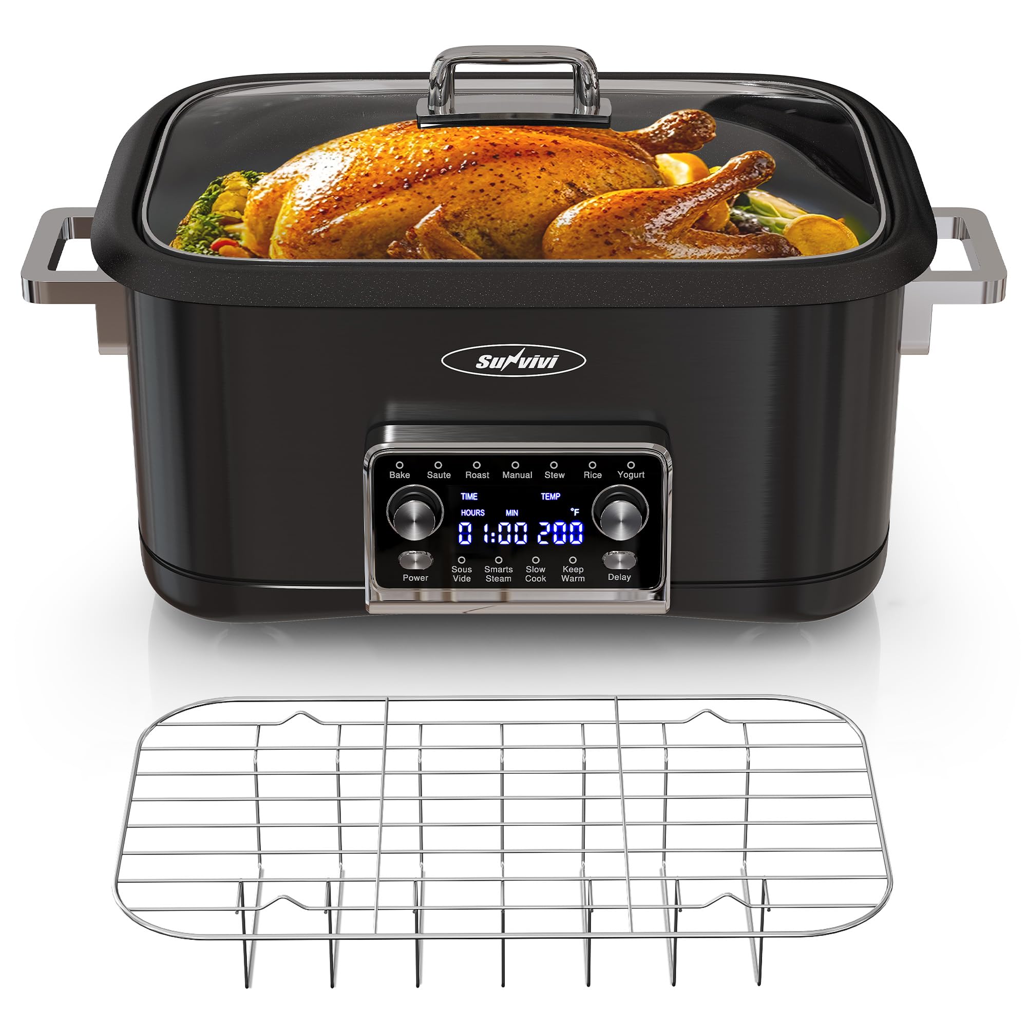 SUNVIVIPRO 12-in-1 Programmable Slow Cooker Roaster Oven