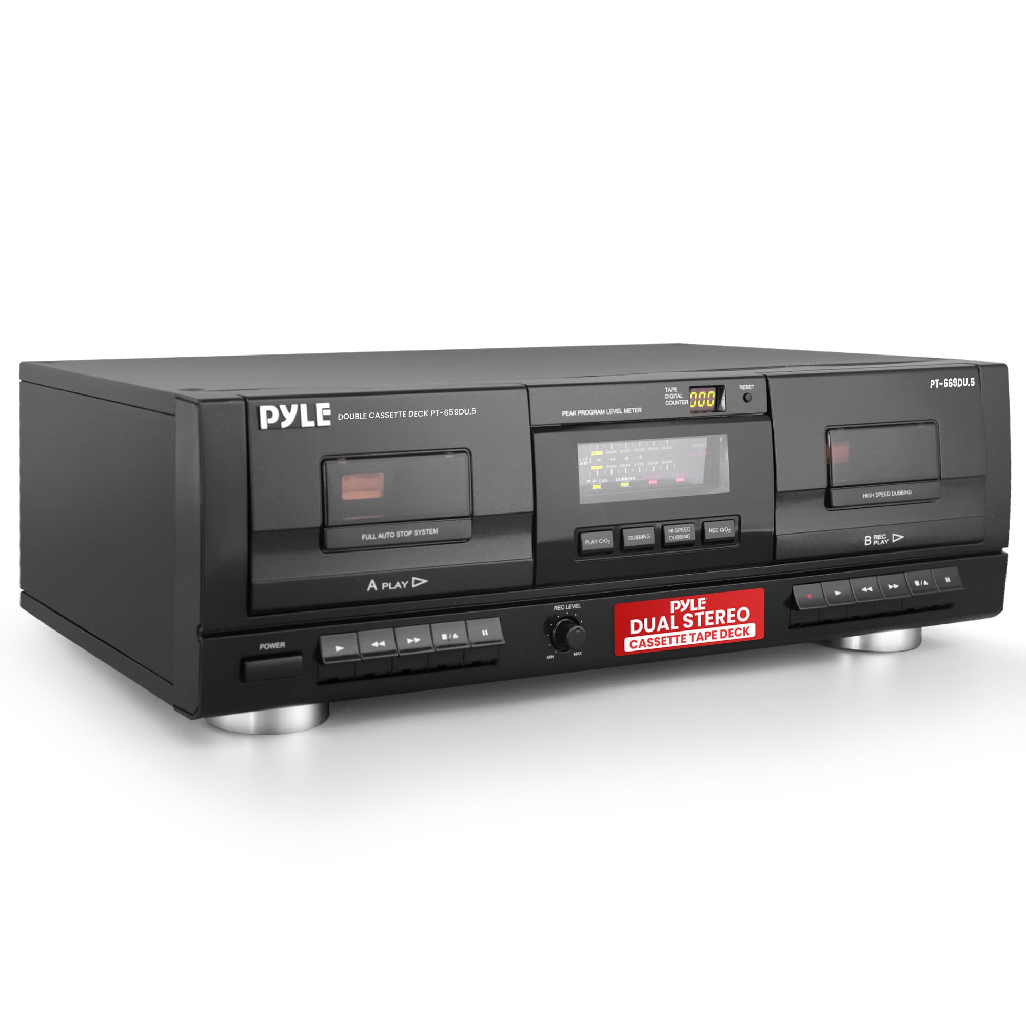 PyleUsa Dual Stereo Cassette Tape Deck-Double Cassette