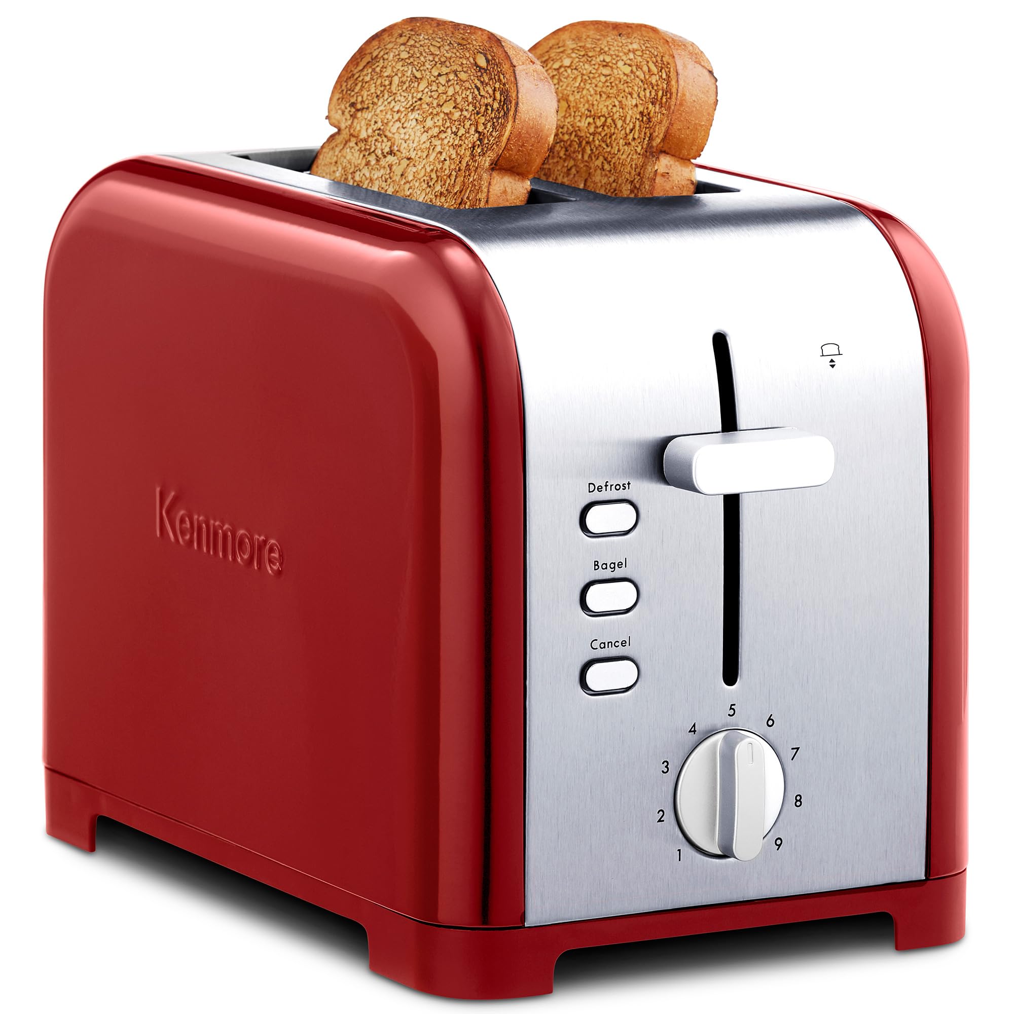 Koolatron Kenmore 2-Slice Toaster, Stainless Steel, Red