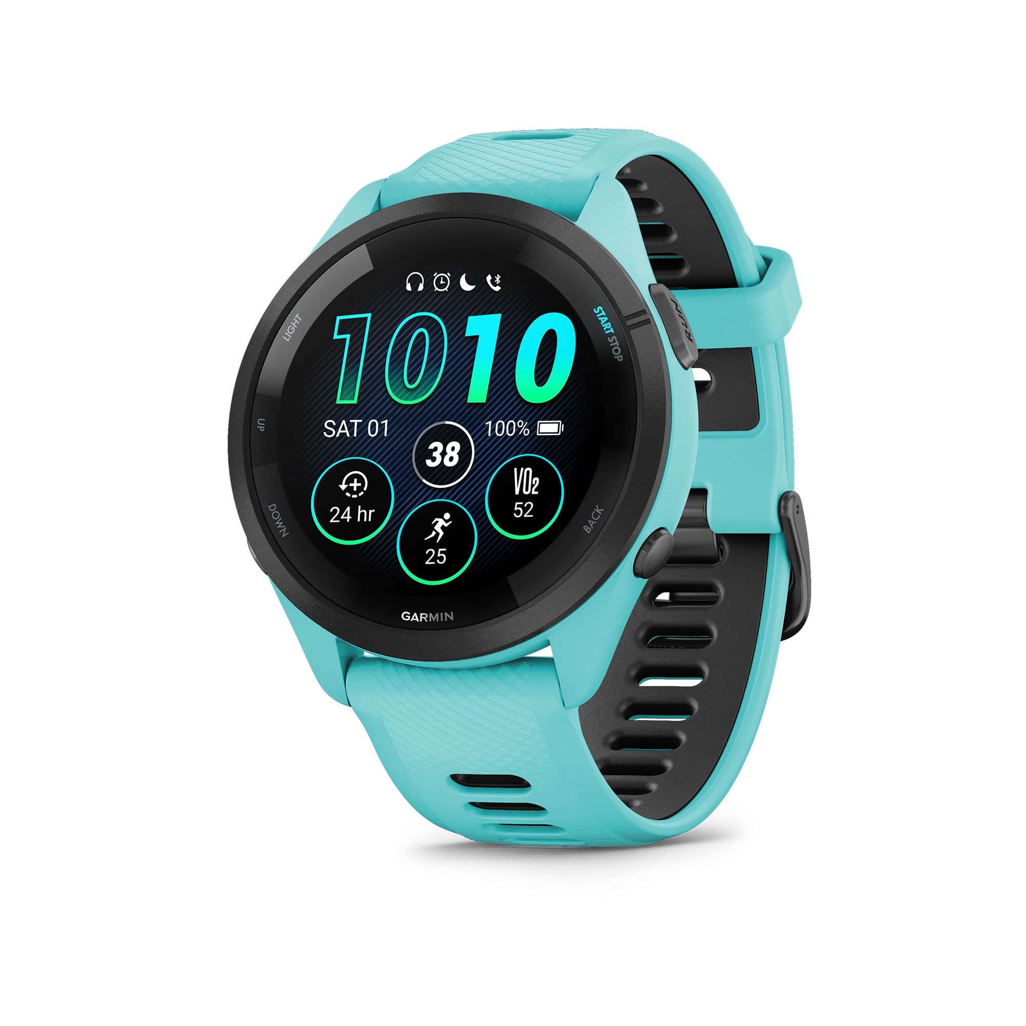Garmin Forerunner 265, Running Smartwatch, 46mm, Aqua/Black