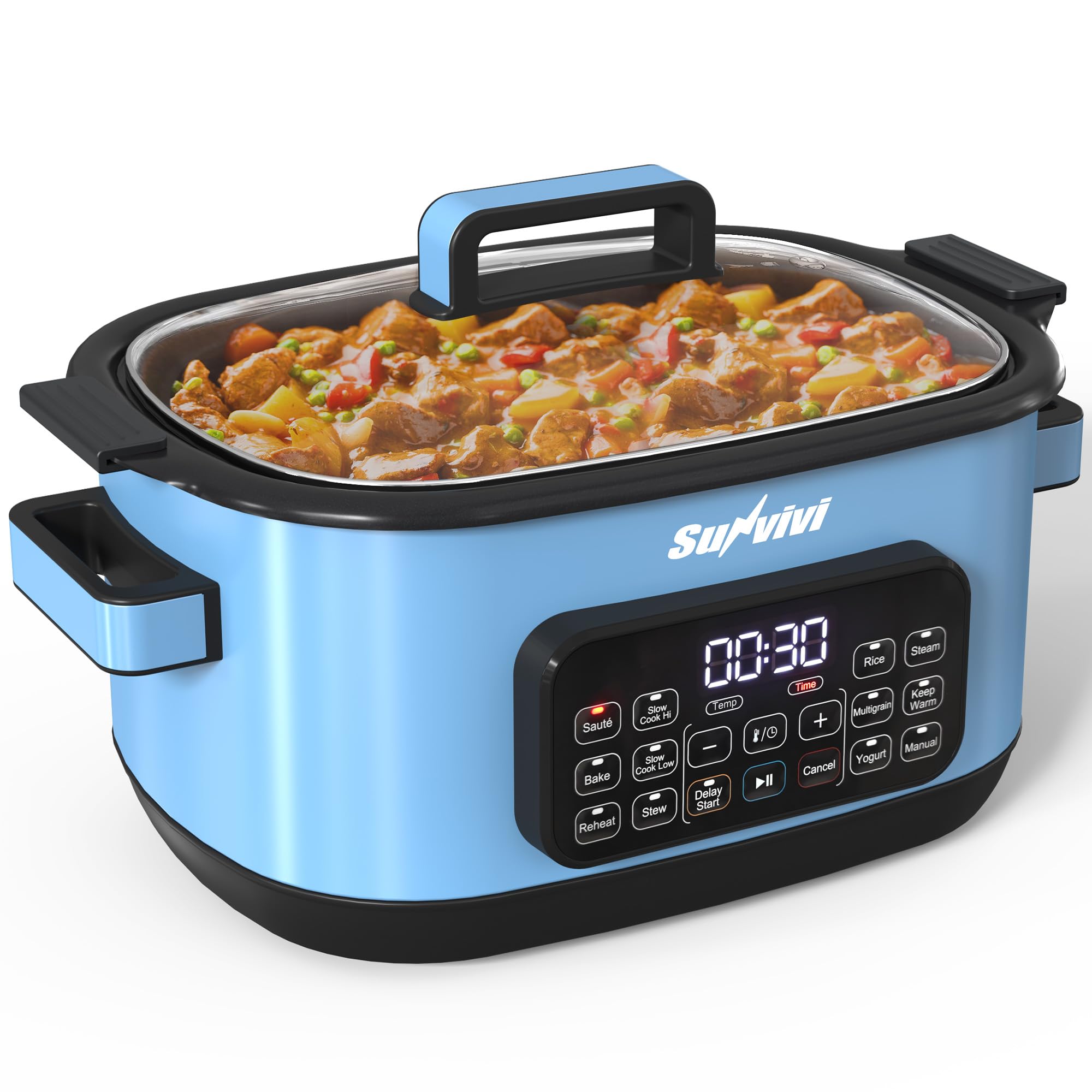 SUNVIVIPRO 12-in-1 Multicooker, 6.5QT Slow Cooker Roaster