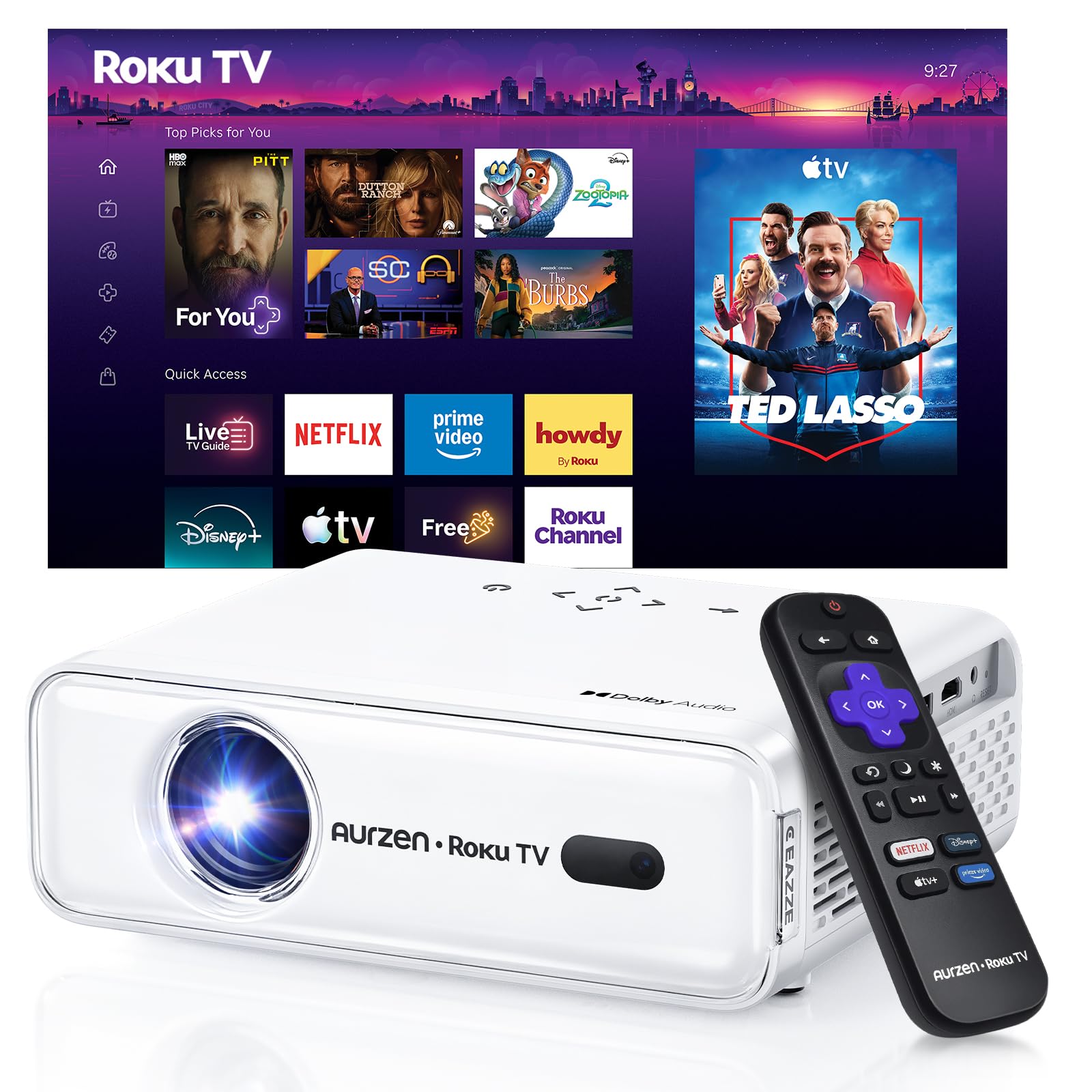 Aurzen Roku TV D1R Smart Portable Outdoor Projector